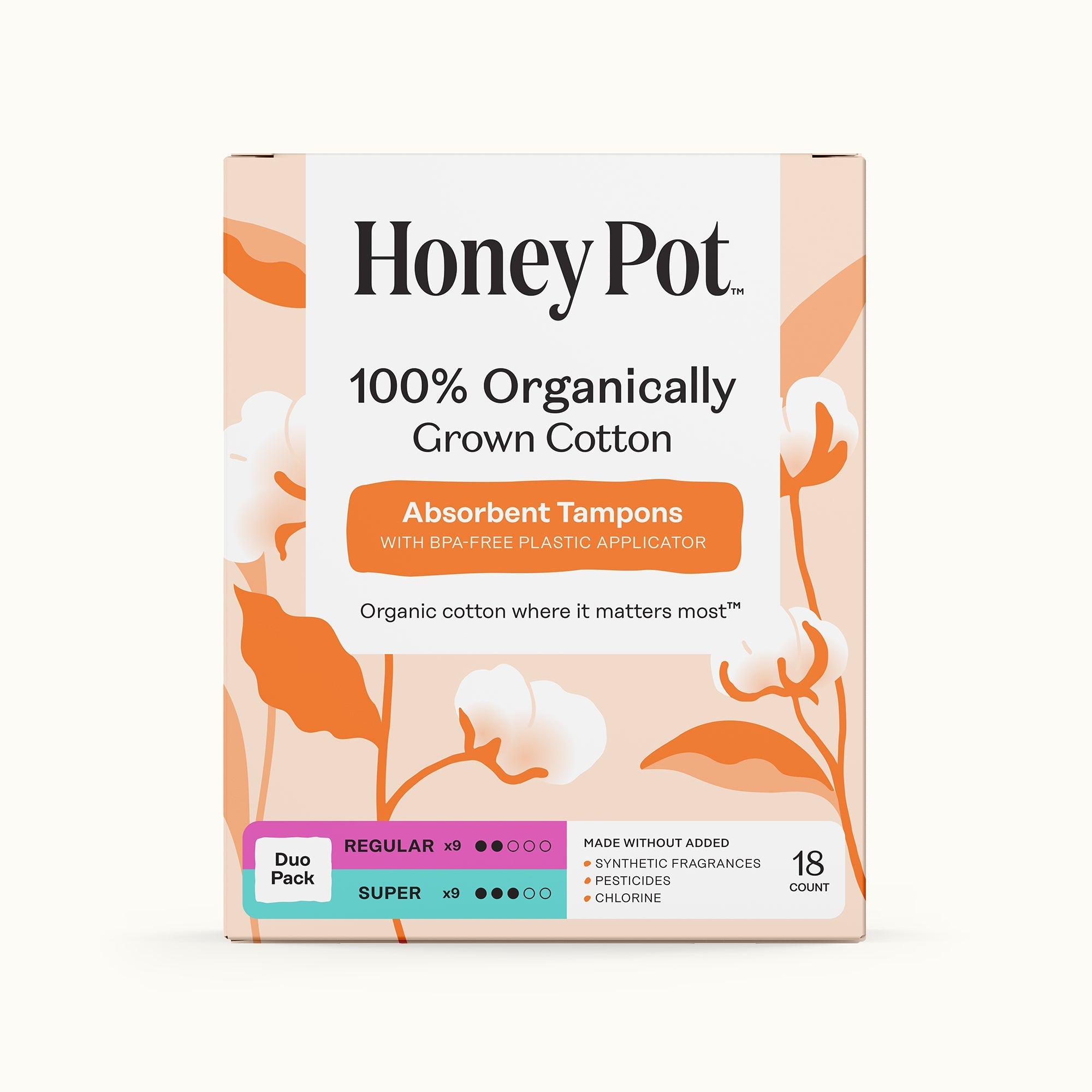 Duo Pack 100% Organically Grown Cotton BPA Free Plastic Applicator Tampons (JFJ5)