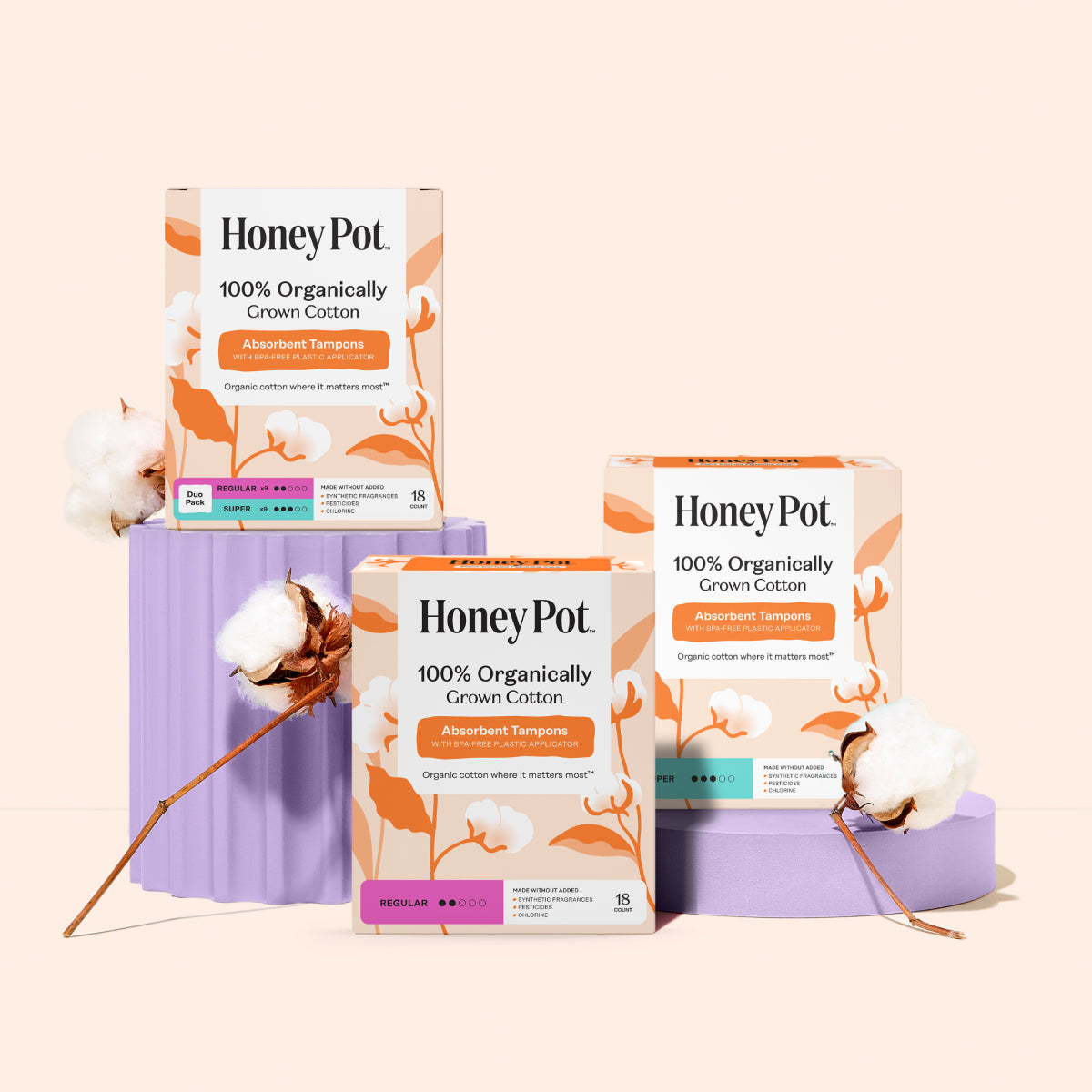 Super 100% Organically Grown Cotton BPA Free Plastic Applicator Tampons (JIS5)