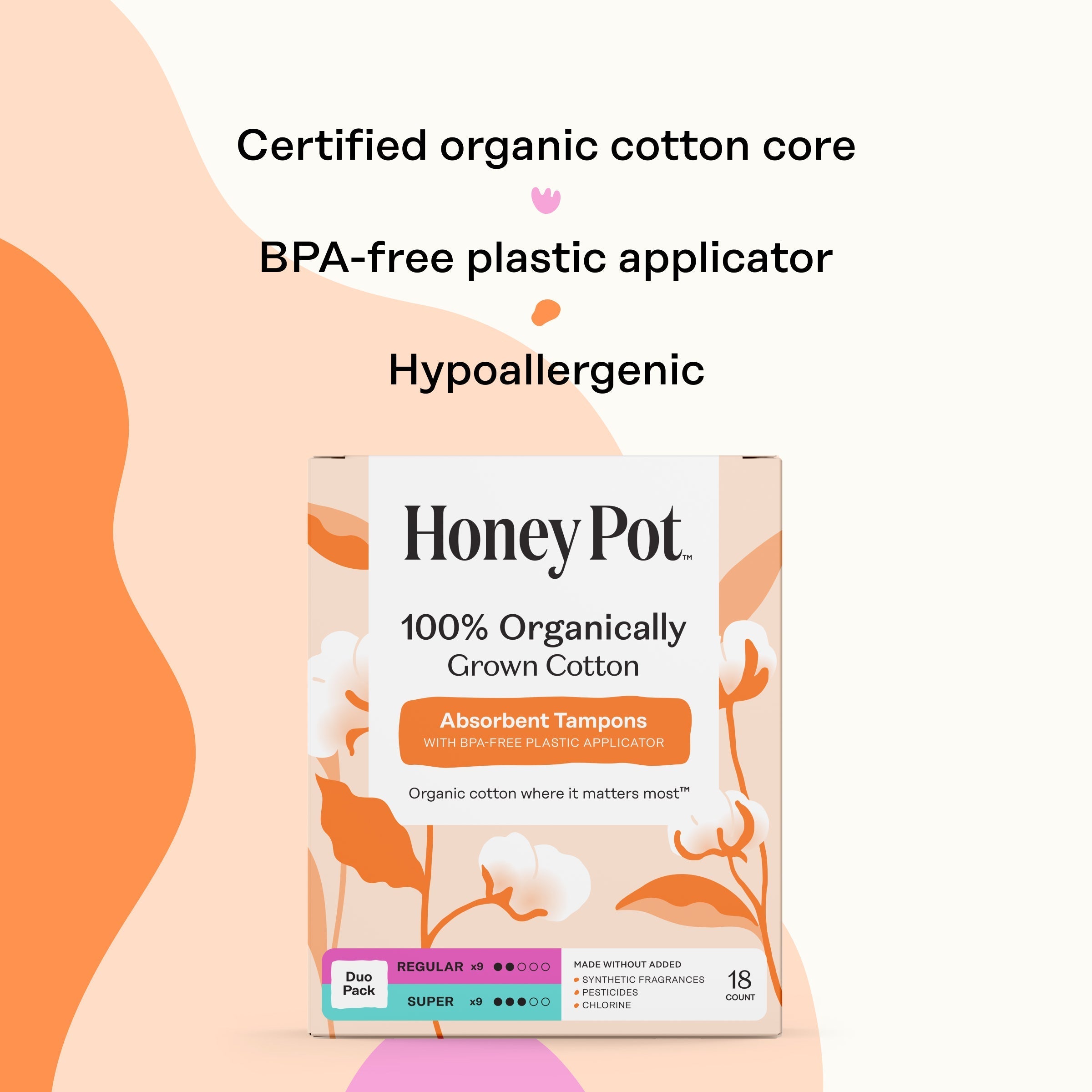 Duo Pack 100% Organically Grown Cotton BPA Free Plastic Applicator Tampons (JFJ5)