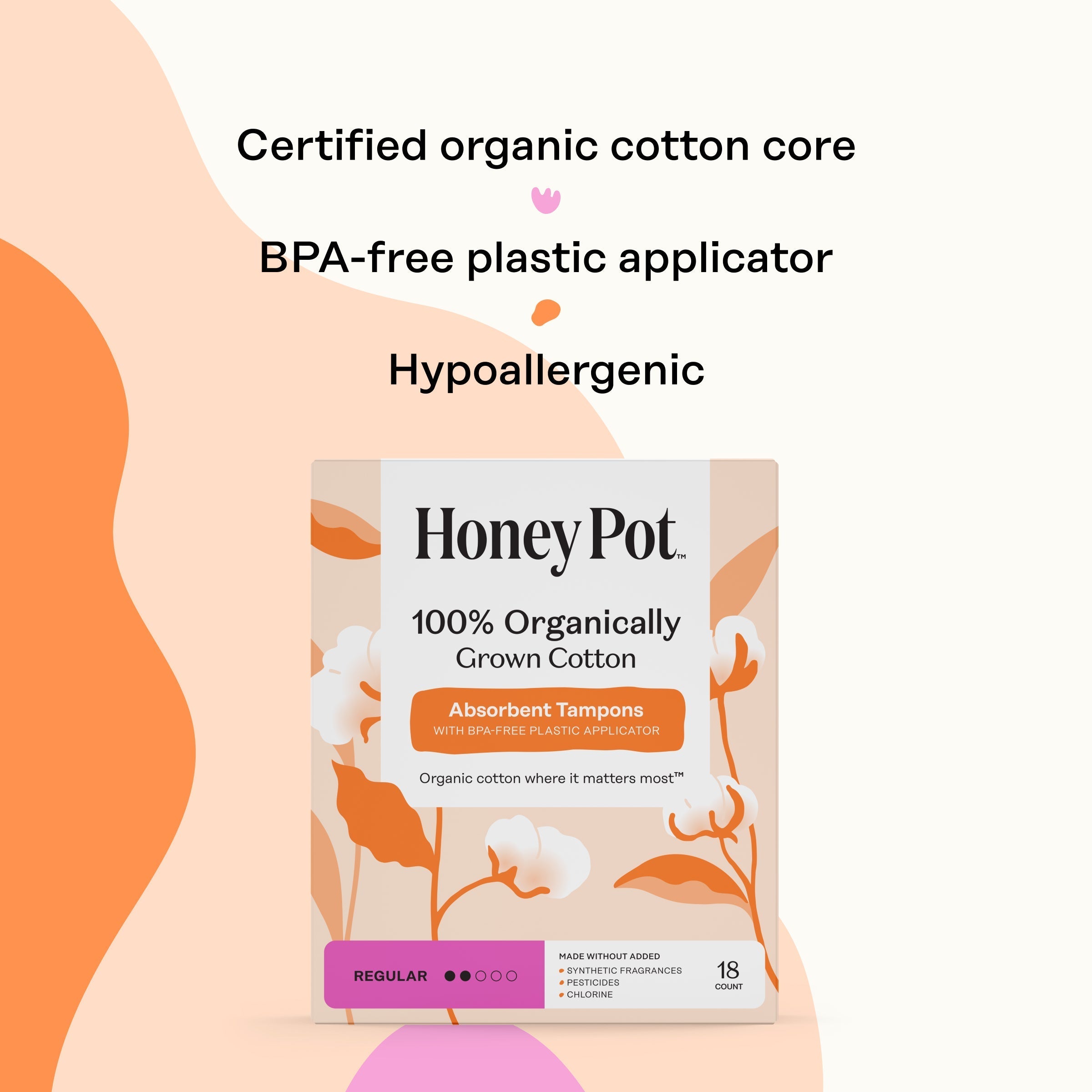 Regular 100% Organically Grown Cotton BPA Free Plastic Applicator Tampons (ET54)