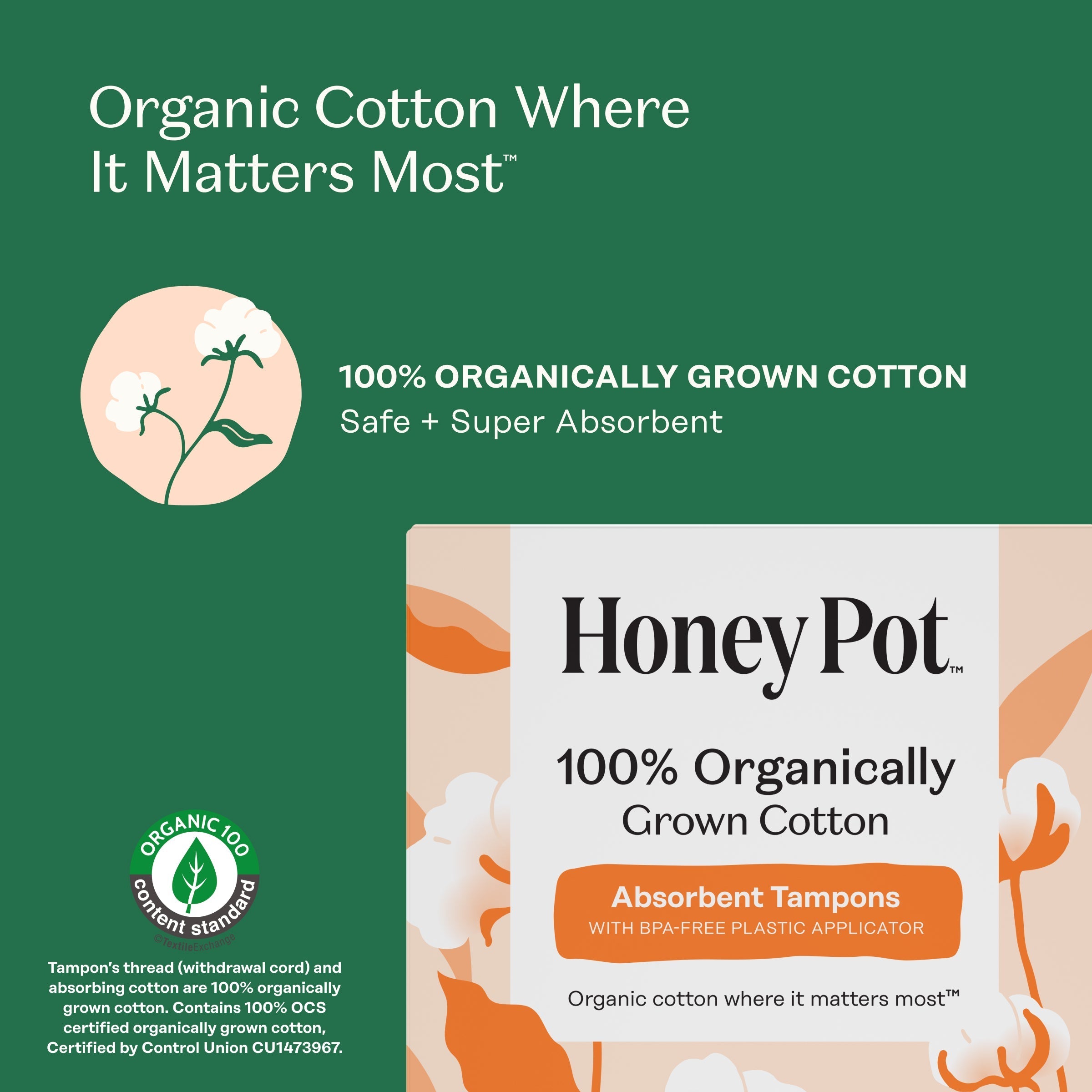 Super 100% Organically Grown Cotton BPA Free Plastic Applicator Tampons (JIS5)