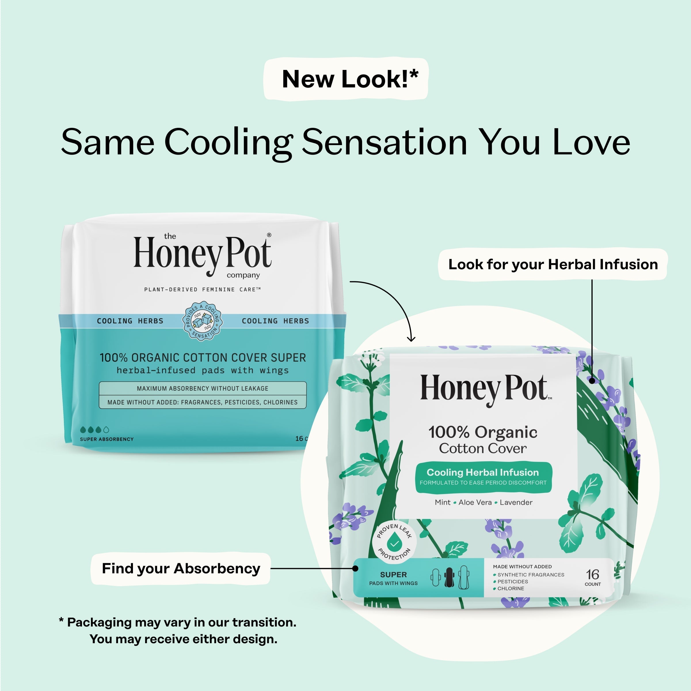 Organic Cotton Cover Cooling Herbal Infusion Super Pads (N33R)