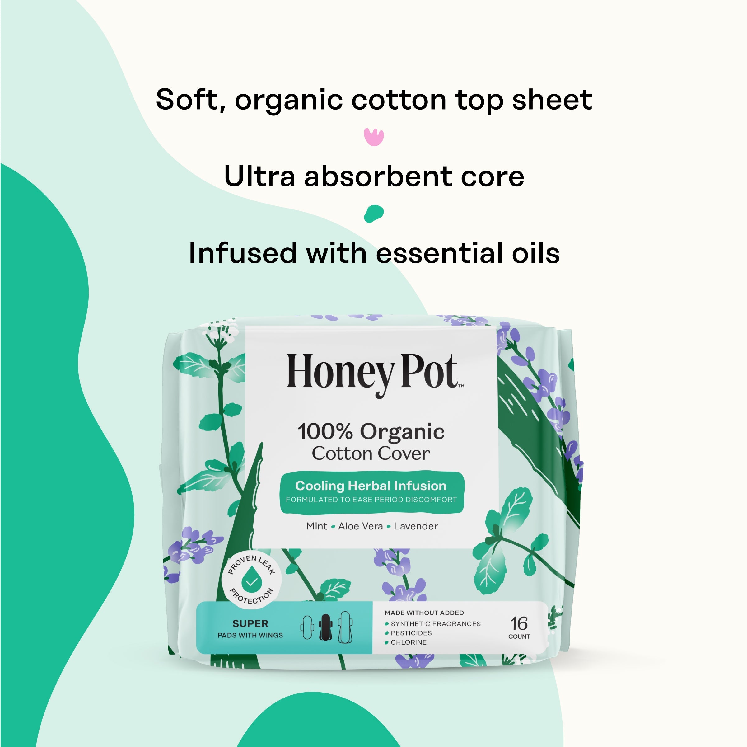 Organic Cotton Cover Cooling Herbal Infusion Super Pads (N33R)