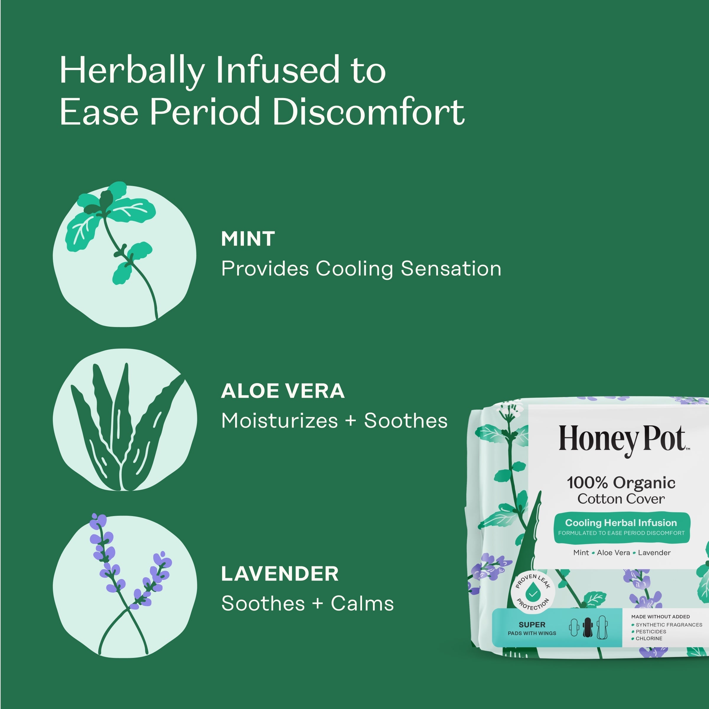 Organic Cotton Cover Cooling Herbal Infusion Super Pads (N33R)
