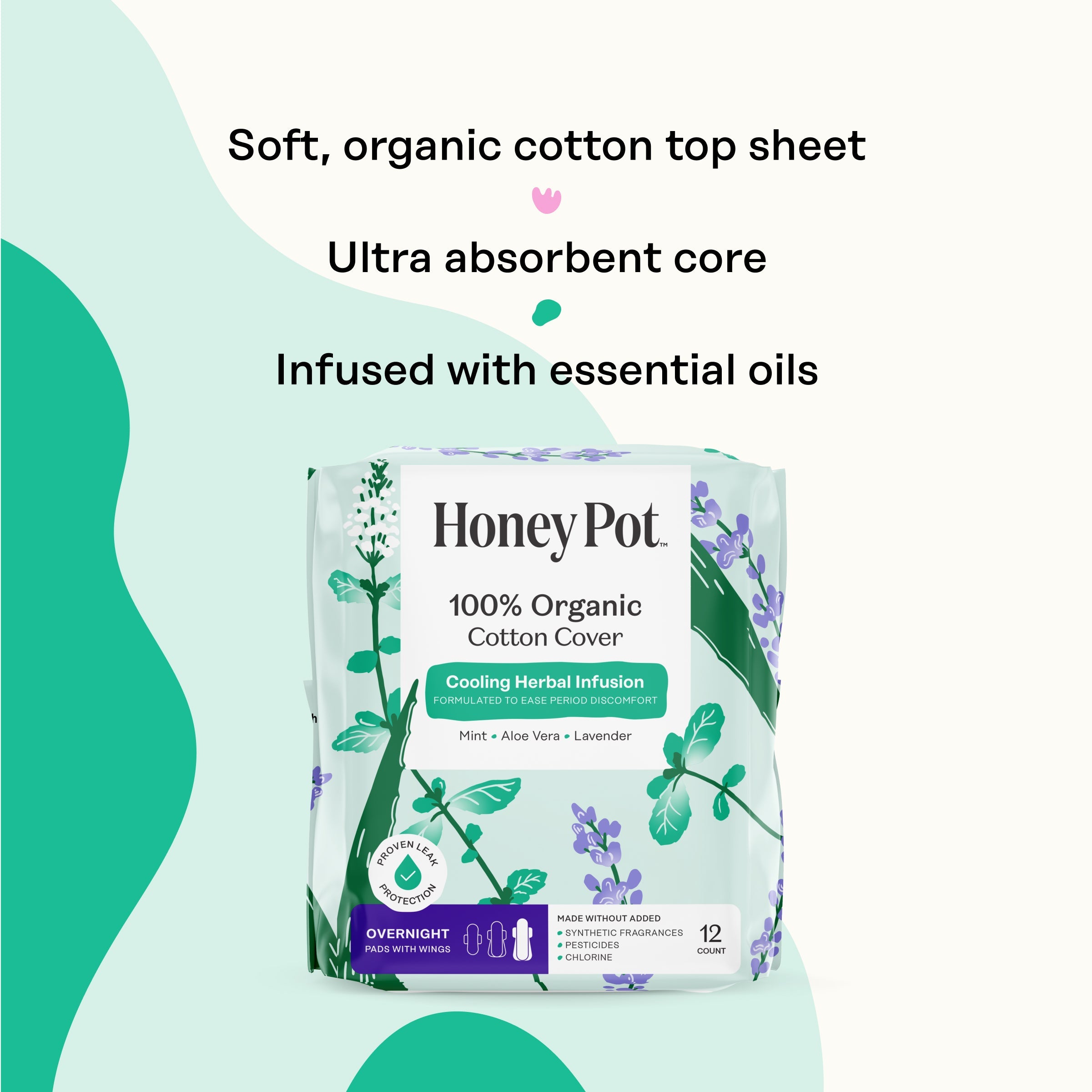 Organic Cotton Cover Cooling Herbal Infusion Overnight Pads (2VFC)