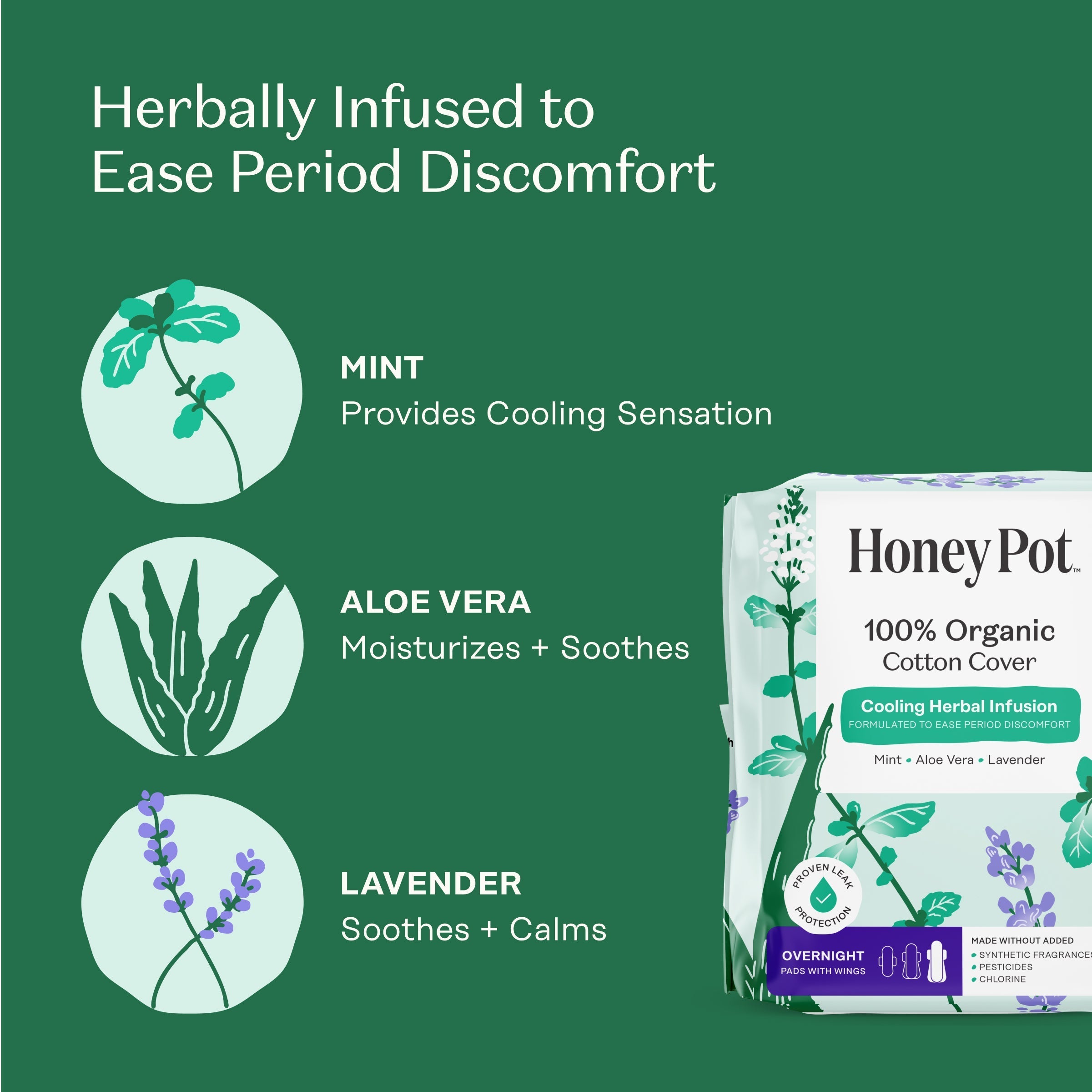 Organic Cotton Cover Cooling Herbal Infusion Overnight Pads (2VFC)