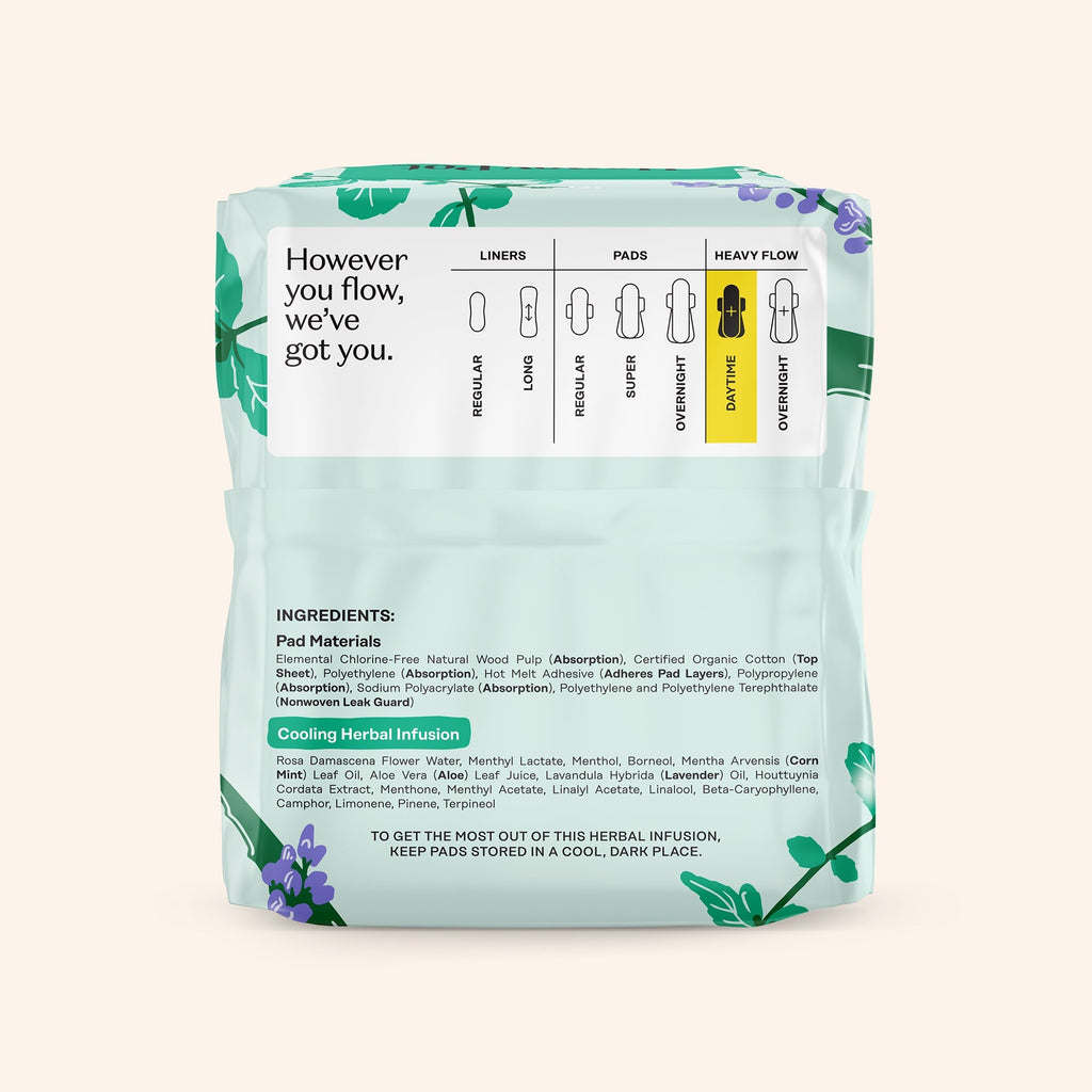 Organic Cotton Cover Cooling Herbal Infusion Heavy Flow Daytime Pads (JK32)