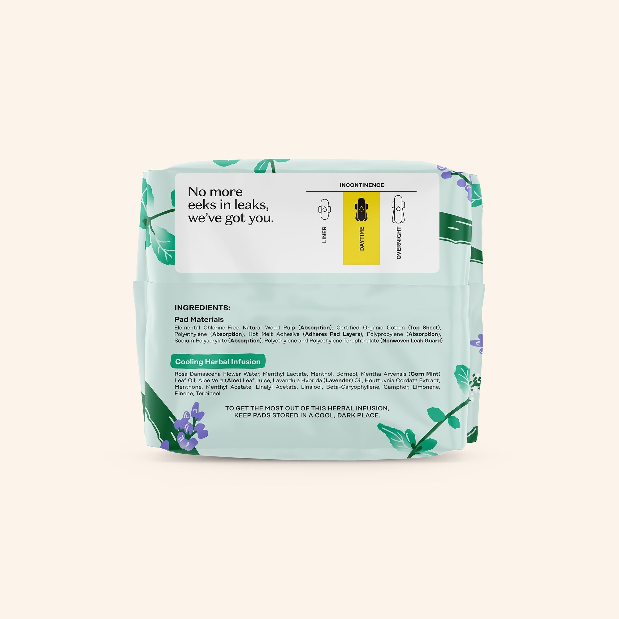 Incontinence Cooling Herbal Infusion 100% Organic Cotton Cover Daytime Pads (8DBD)