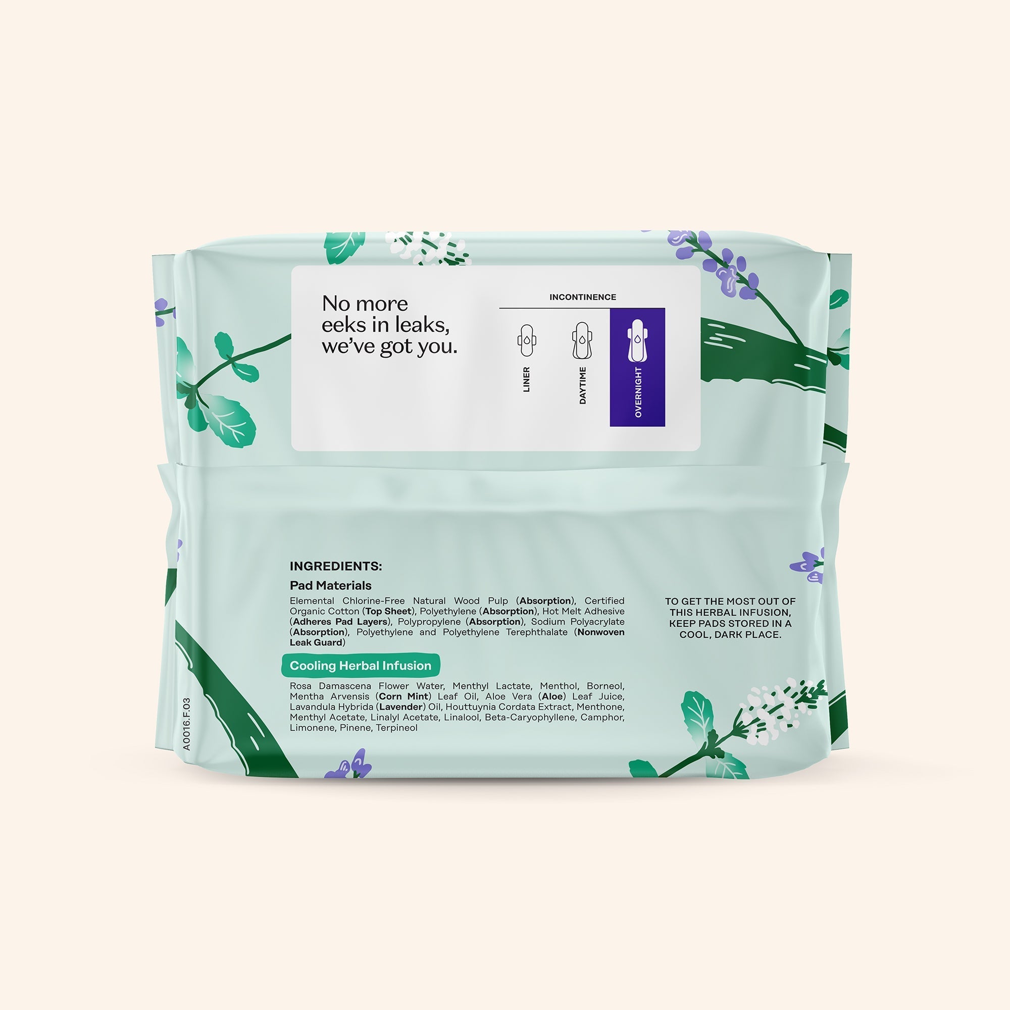 Incontinence Cooling Herbal Infusion 100% Organic Cotton Cover Nighttime Pads (TB3I)