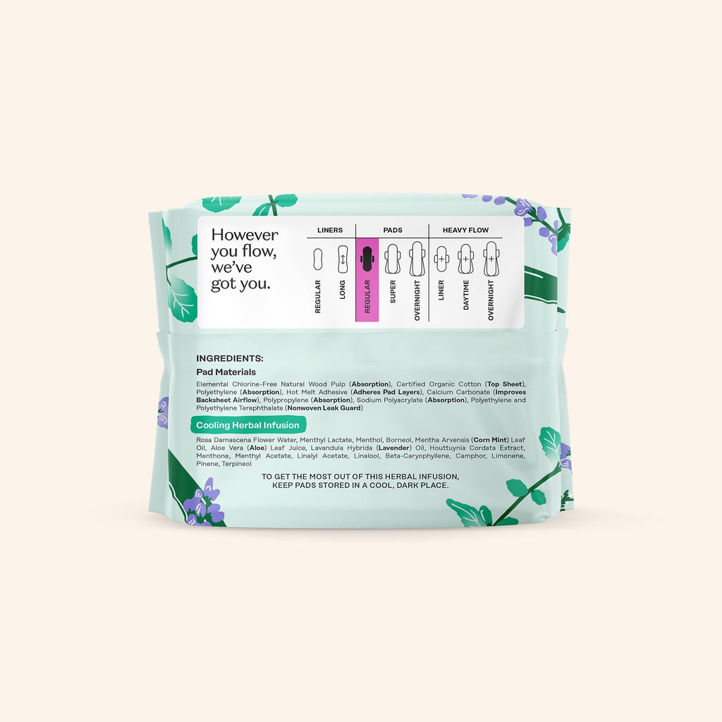 Organic Cotton Cover Cooling Herbal Infusion Regular Pads (XTV9)