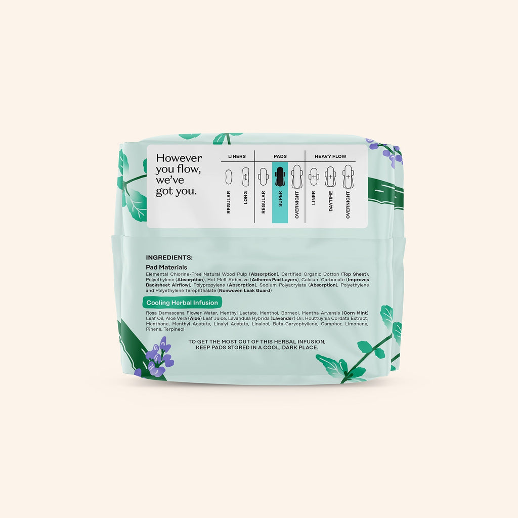 Organic Cotton Cover Cooling Herbal Infusion Super Pads (N33R)