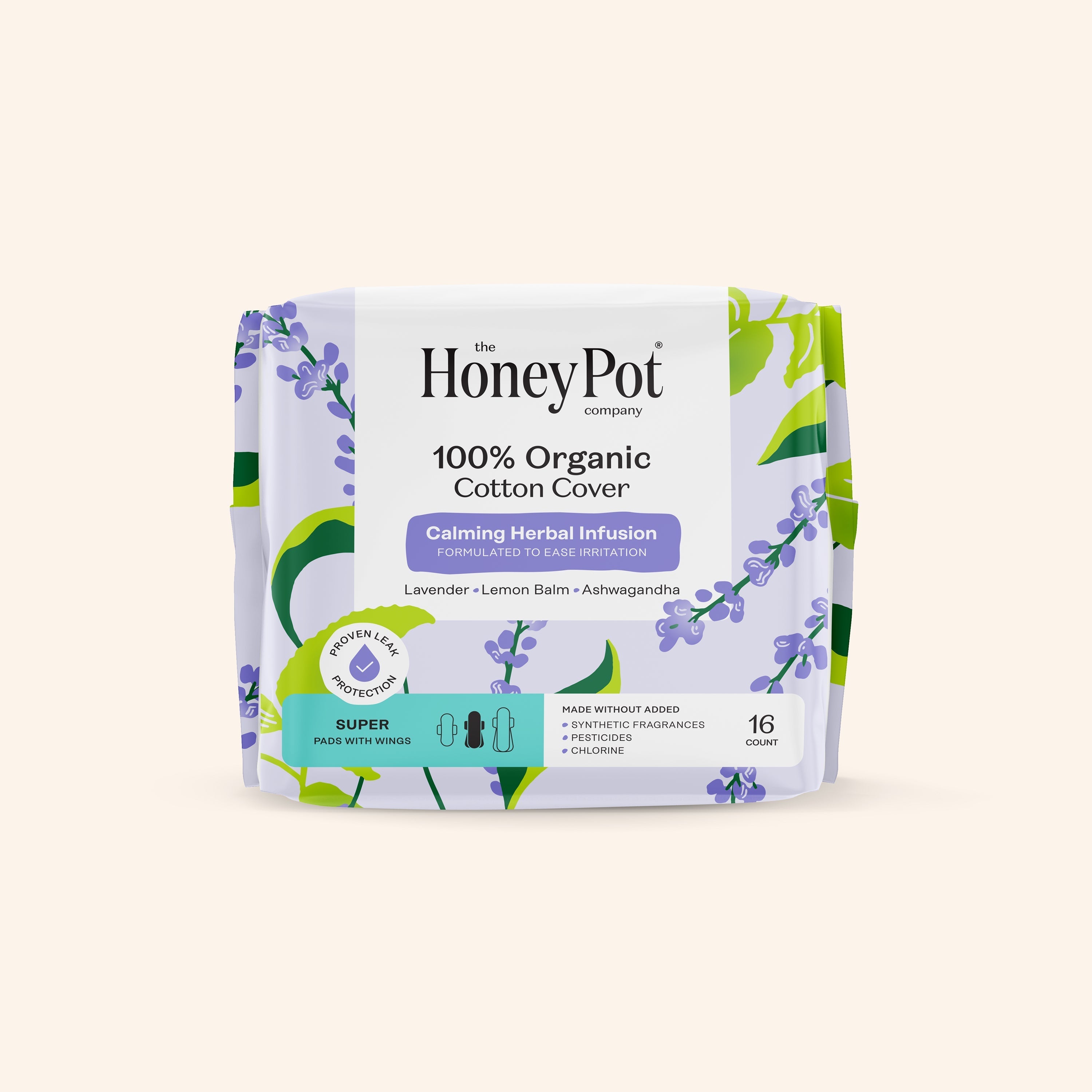 Organic Cotton Cover Calming Herbal Infusion Super Pads With Wings (Q306)