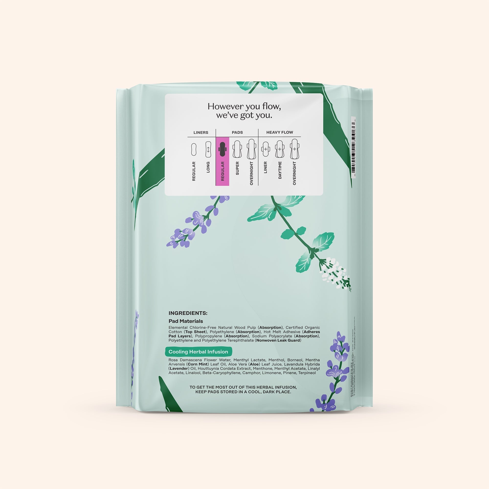 Organic Cotton Cooling Herbal Infusion Regular Pads — Medium Pack (JC4C)