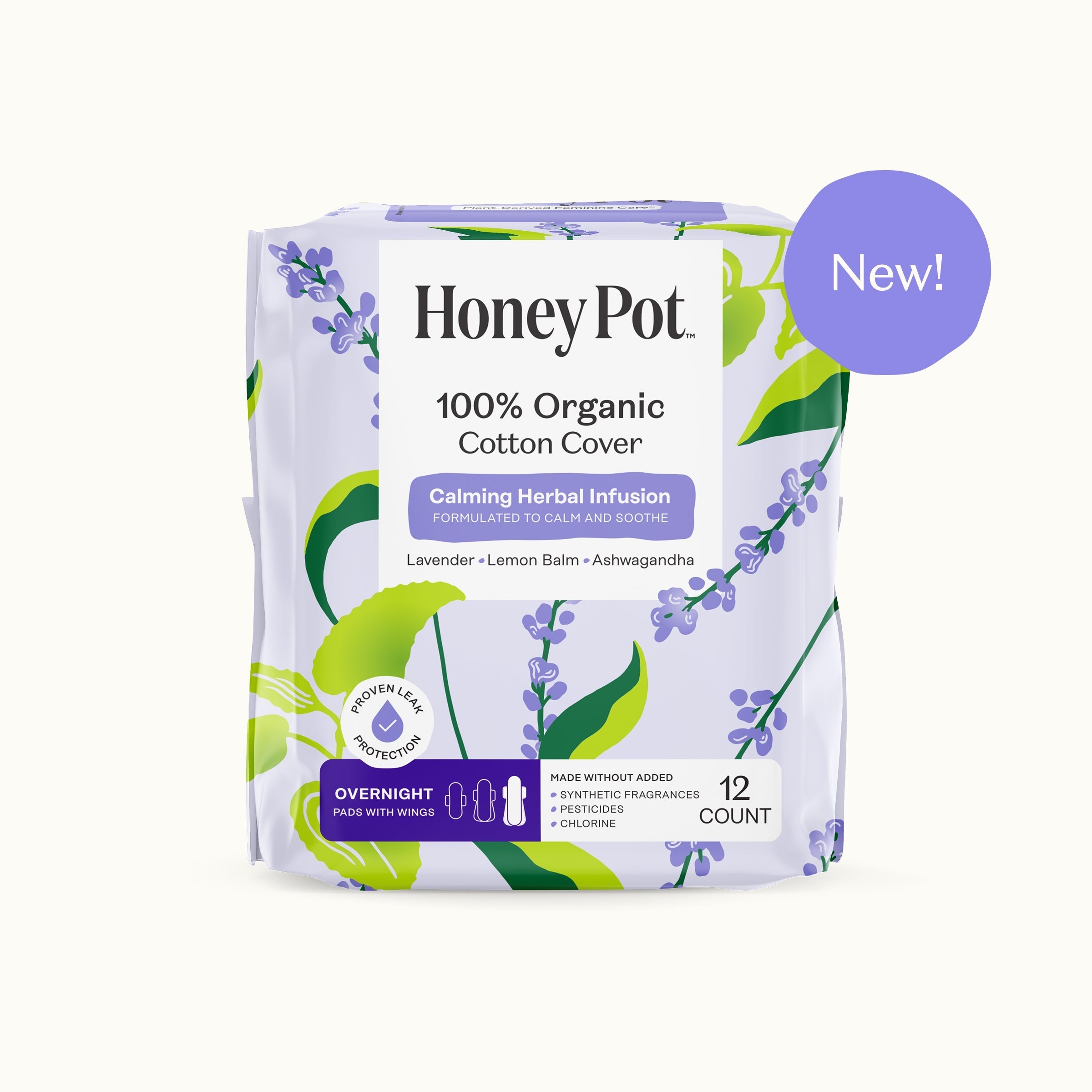 Organic Cotton Cover Calming Herbal Infusion Overnight Pads With Wings (2O7K)
