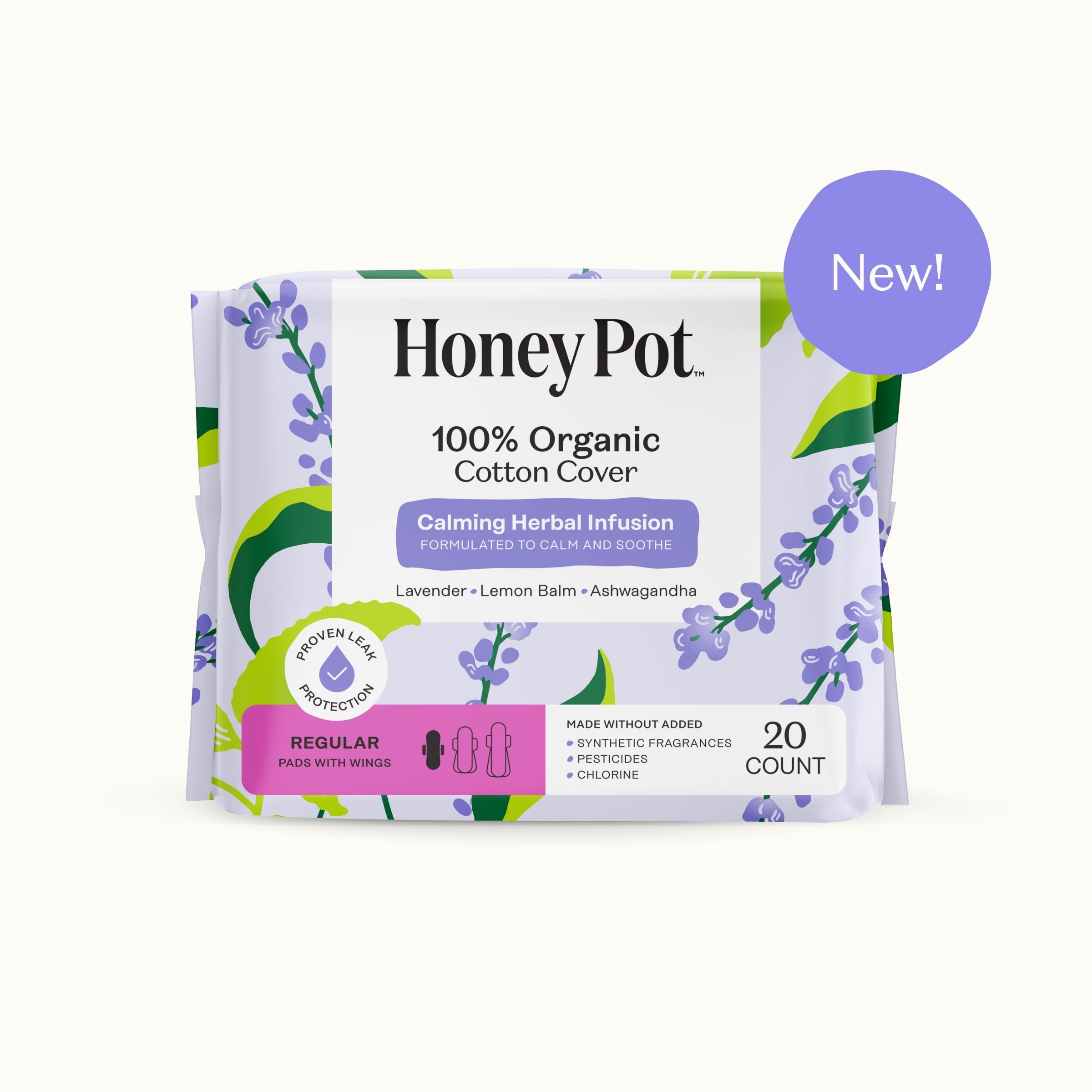 Organic Cotton Cover Calming Herbal Infusion Regular Pads With Wings (DLN0)