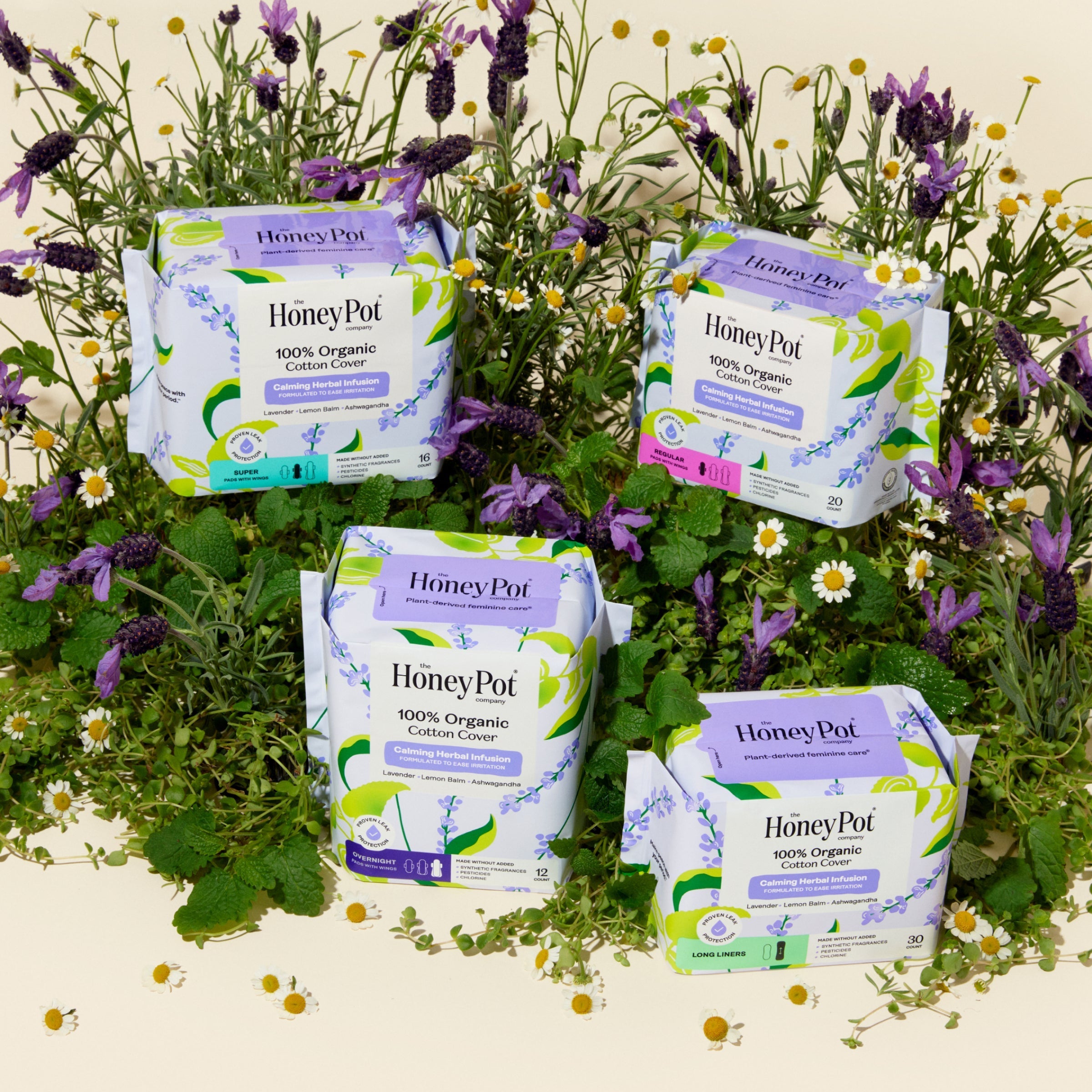 Organic Cotton Cover Calming Herbal Infusion Regular Pads With Wings (DLN0)