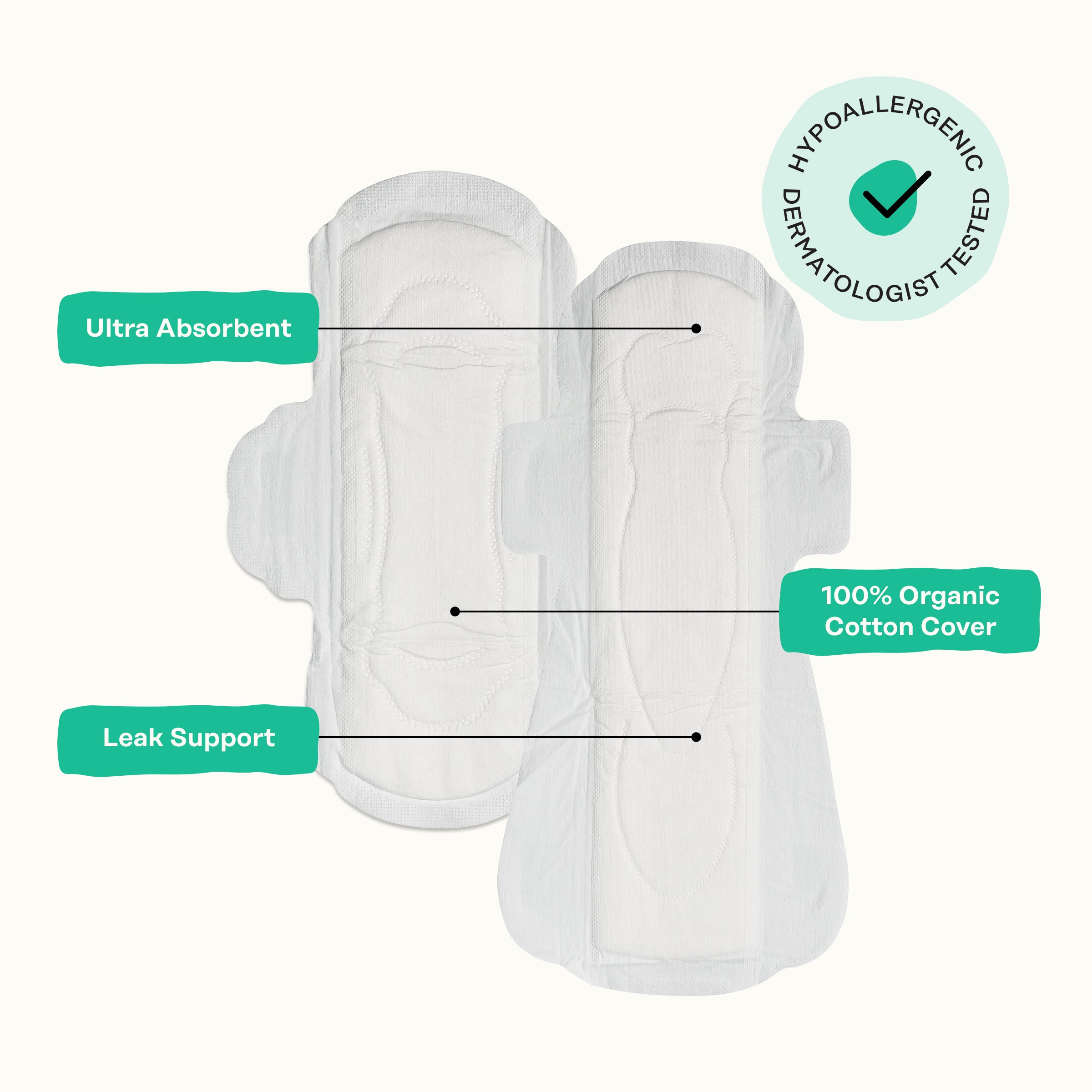 Organic Cotton Cover Cooling Regular Overnight Duo Pads (QS0Z)