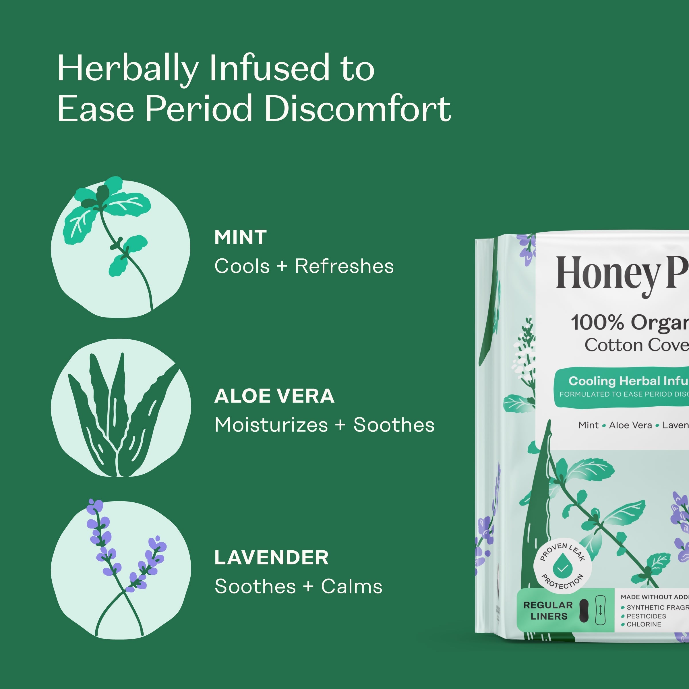 Organic Cotton Cooling Herbal Infusion Regular Liners — Medium Pack (F044)