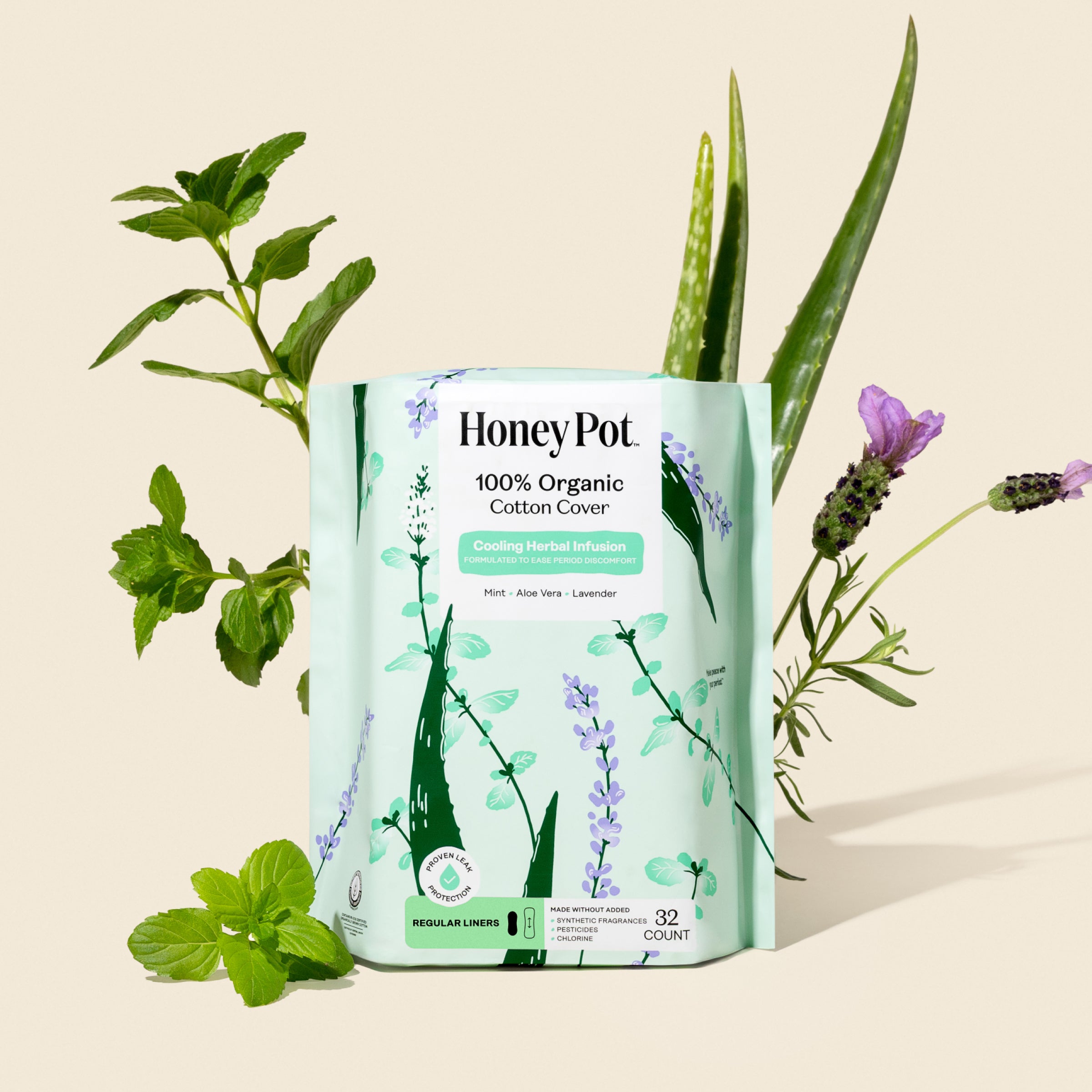 Organic Cotton Cooling Herbal Infusion Regular Liners — Medium Pack (F044)