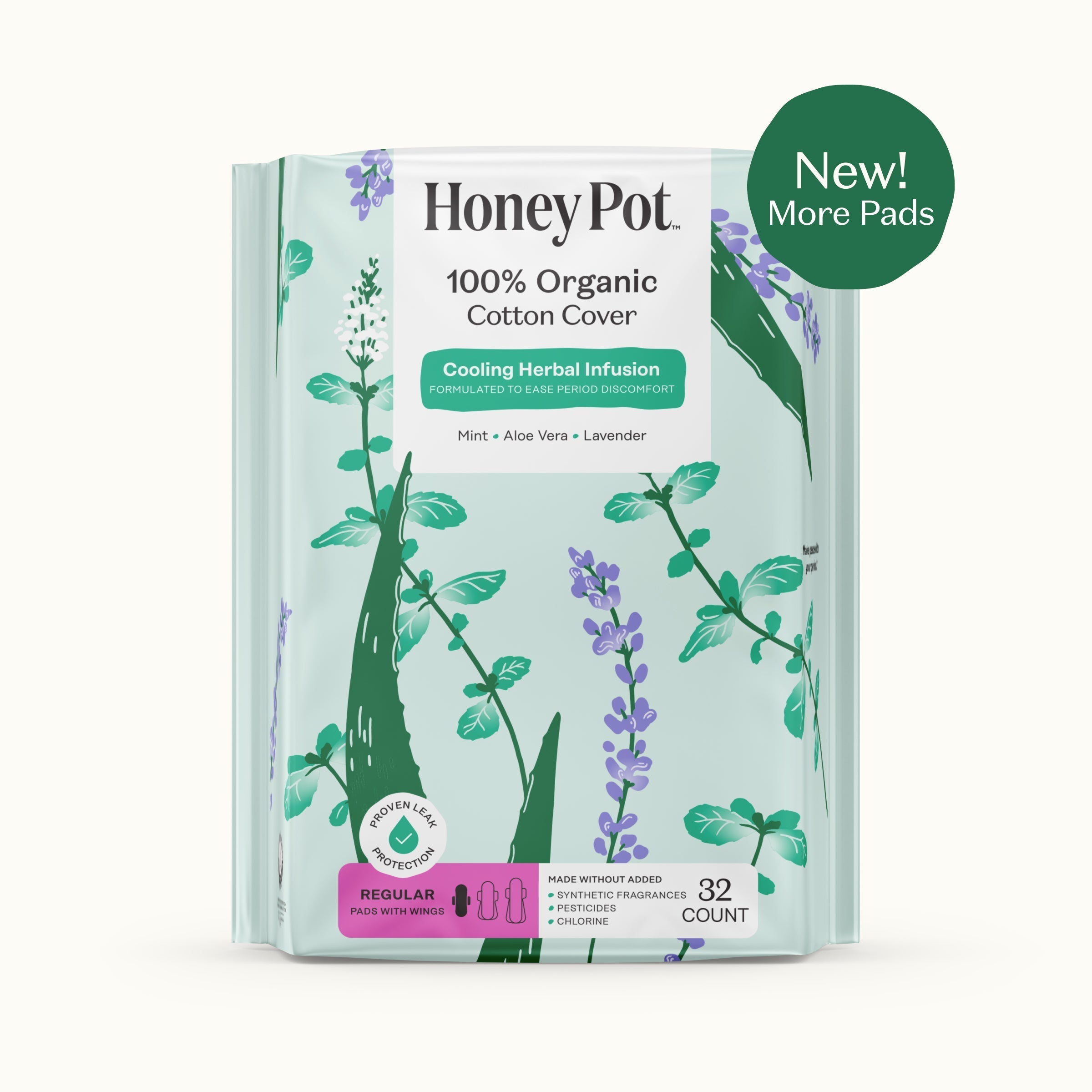Organic Cotton Cooling Herbal Infusion Regular Pads — Medium Pack (JC4C)