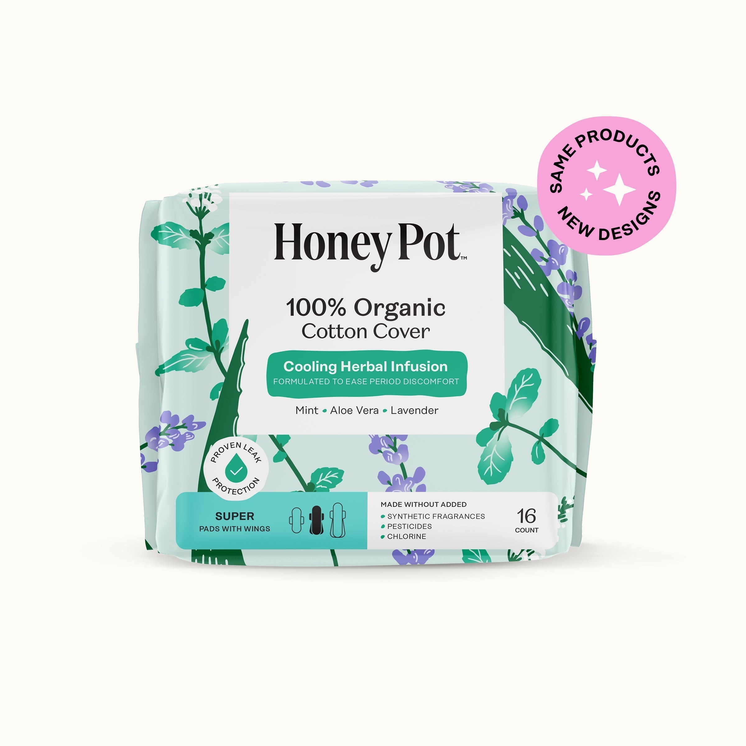 Organic Cotton Cover Cooling Herbal Infusion Super Pads (N33R)