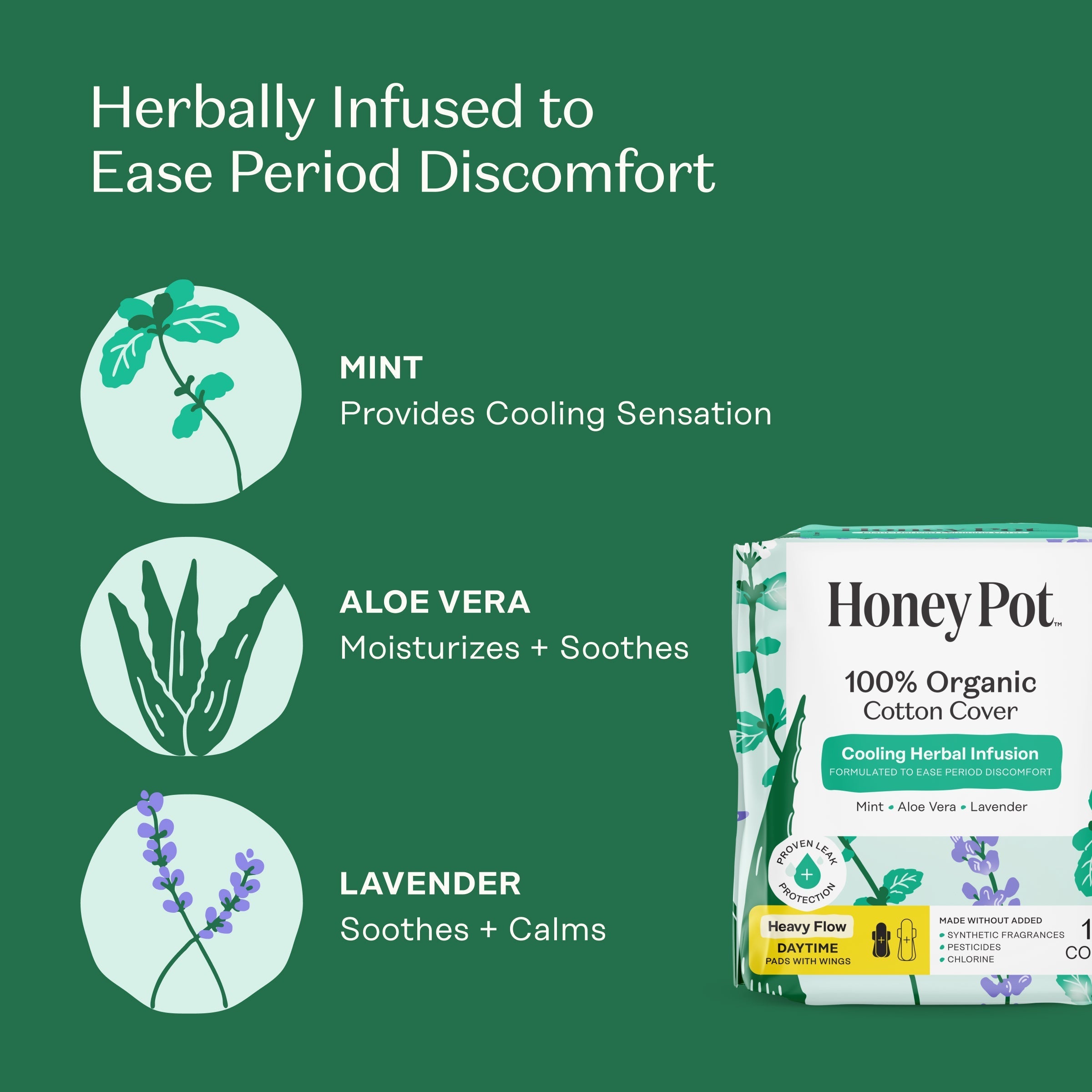 Organic Cotton Cover Cooling Herbal Infusion Heavy Flow Daytime Pads (JK32)