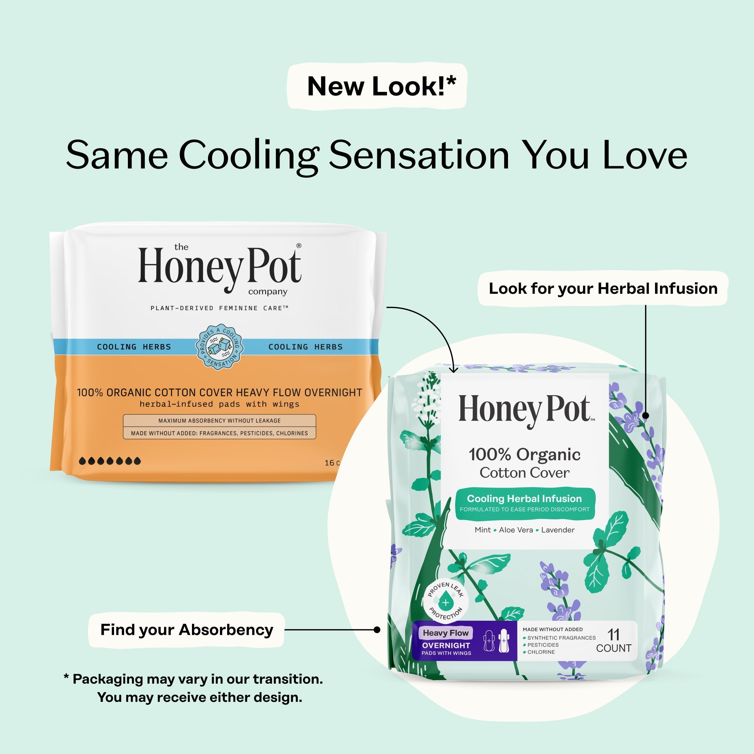 Organic Cotton Cover Cooling Herbal Infusion Heavy Flow Overnight Pads (BSF8)