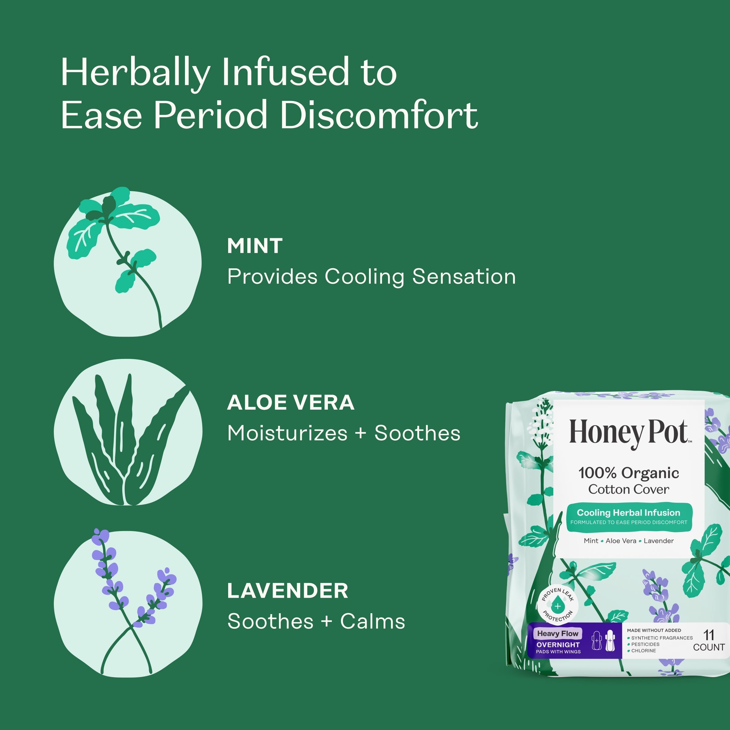 Organic Cotton Cover Cooling Herbal Infusion Heavy Flow Overnight Pads (BSF8)