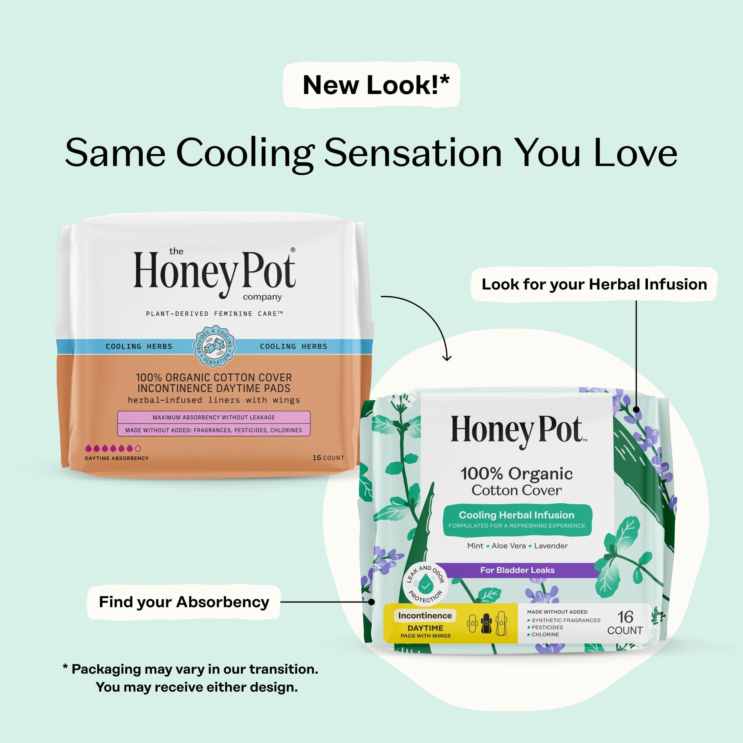 Incontinence Cooling Herbal Infusion 100% Organic Cotton Cover Daytime Pads (8DBD)