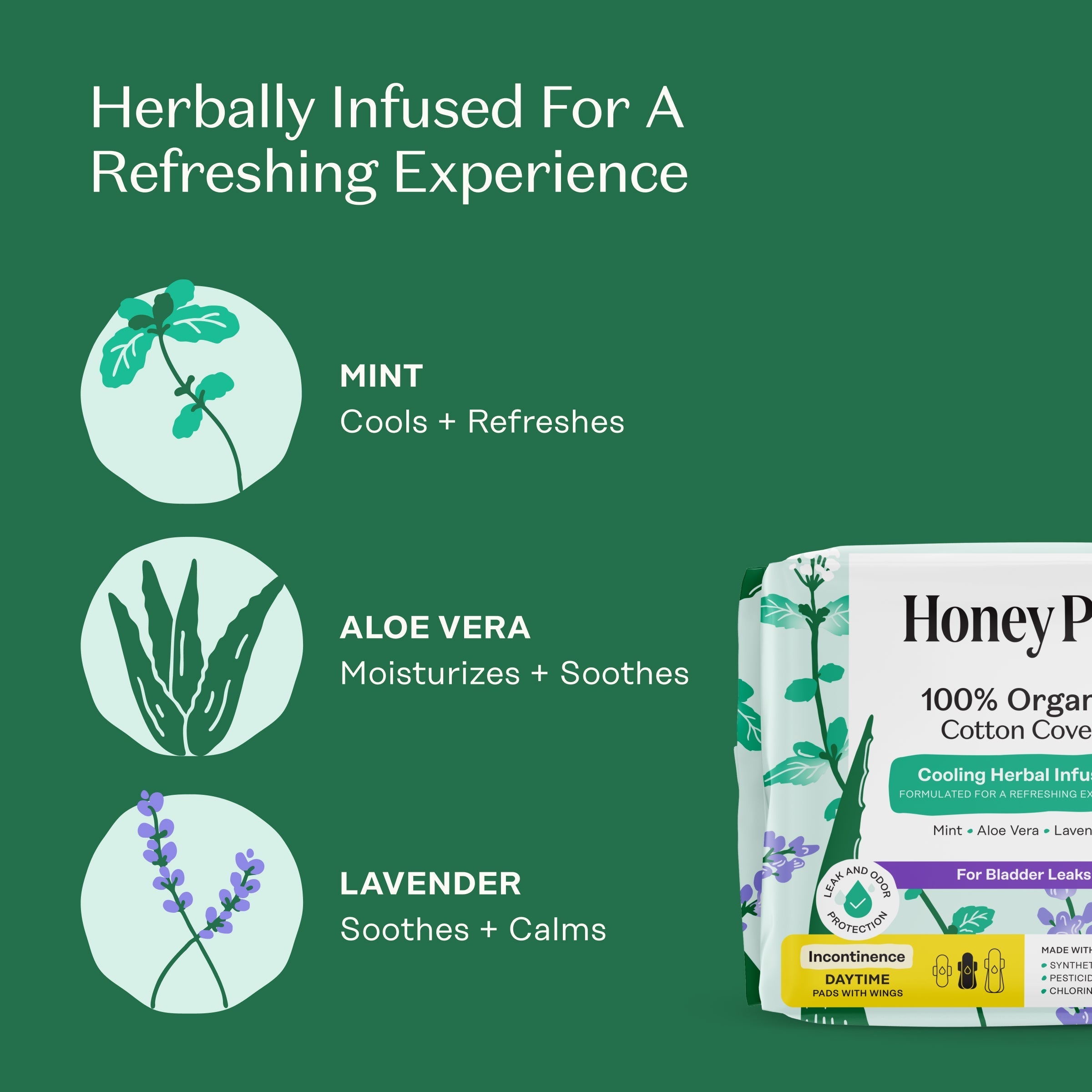 Incontinence Cooling Herbal Infusion 100% Organic Cotton Cover Daytime Pads (8DBD)