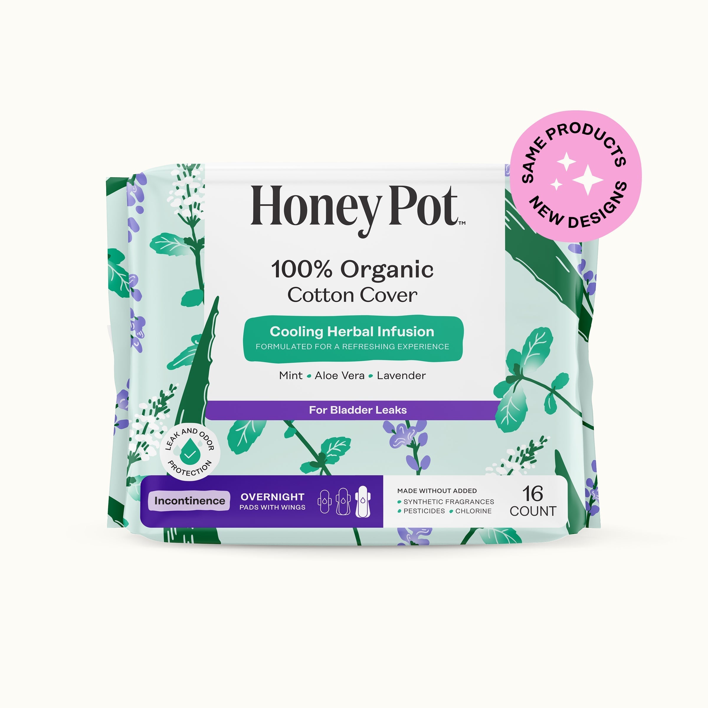 Incontinence Cooling Herbal Infusion 100% Organic Cotton Cover Nighttime Pads (TB3I)