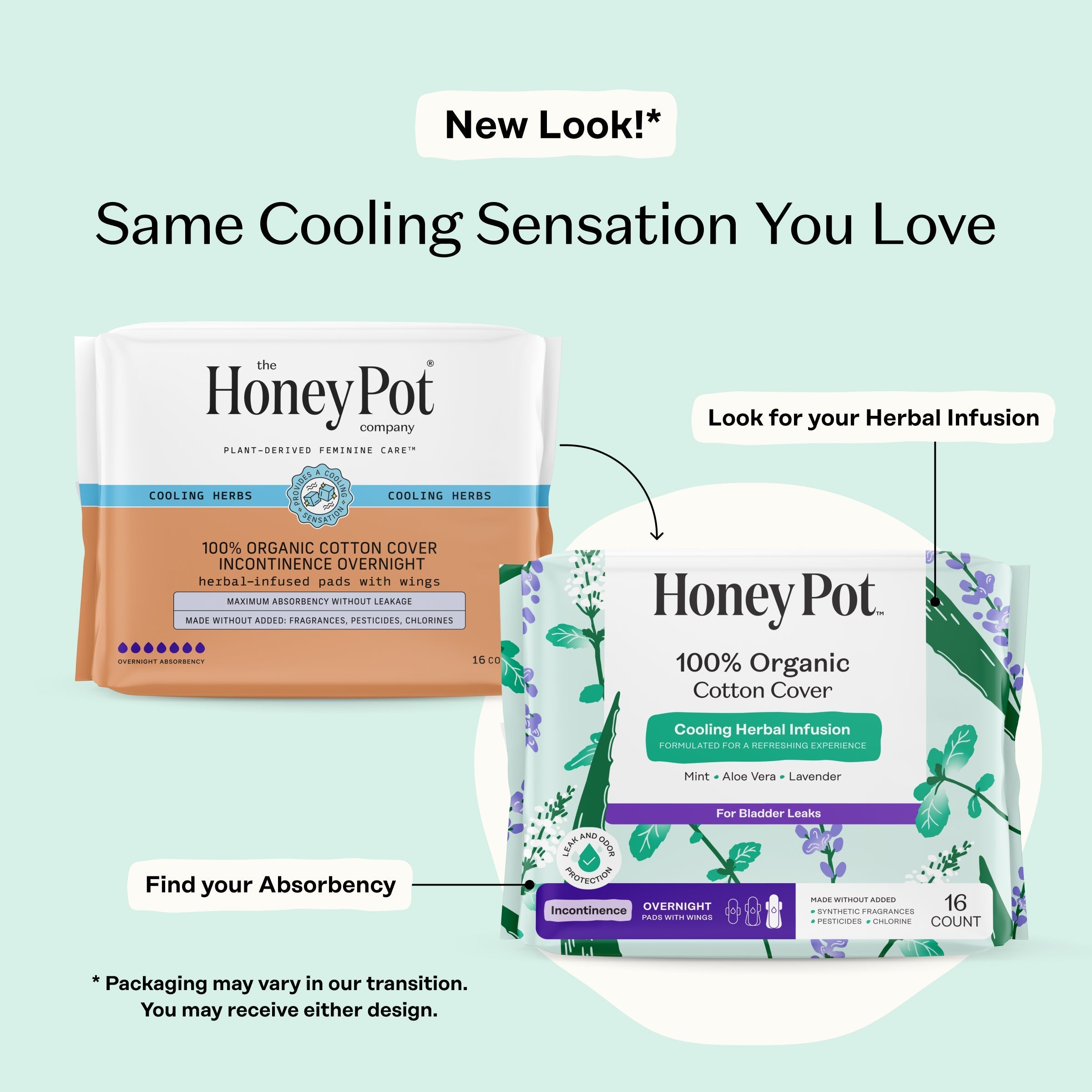 Incontinence Cooling Herbal Infusion 100% Organic Cotton Cover Nighttime Pads (6UQ7)