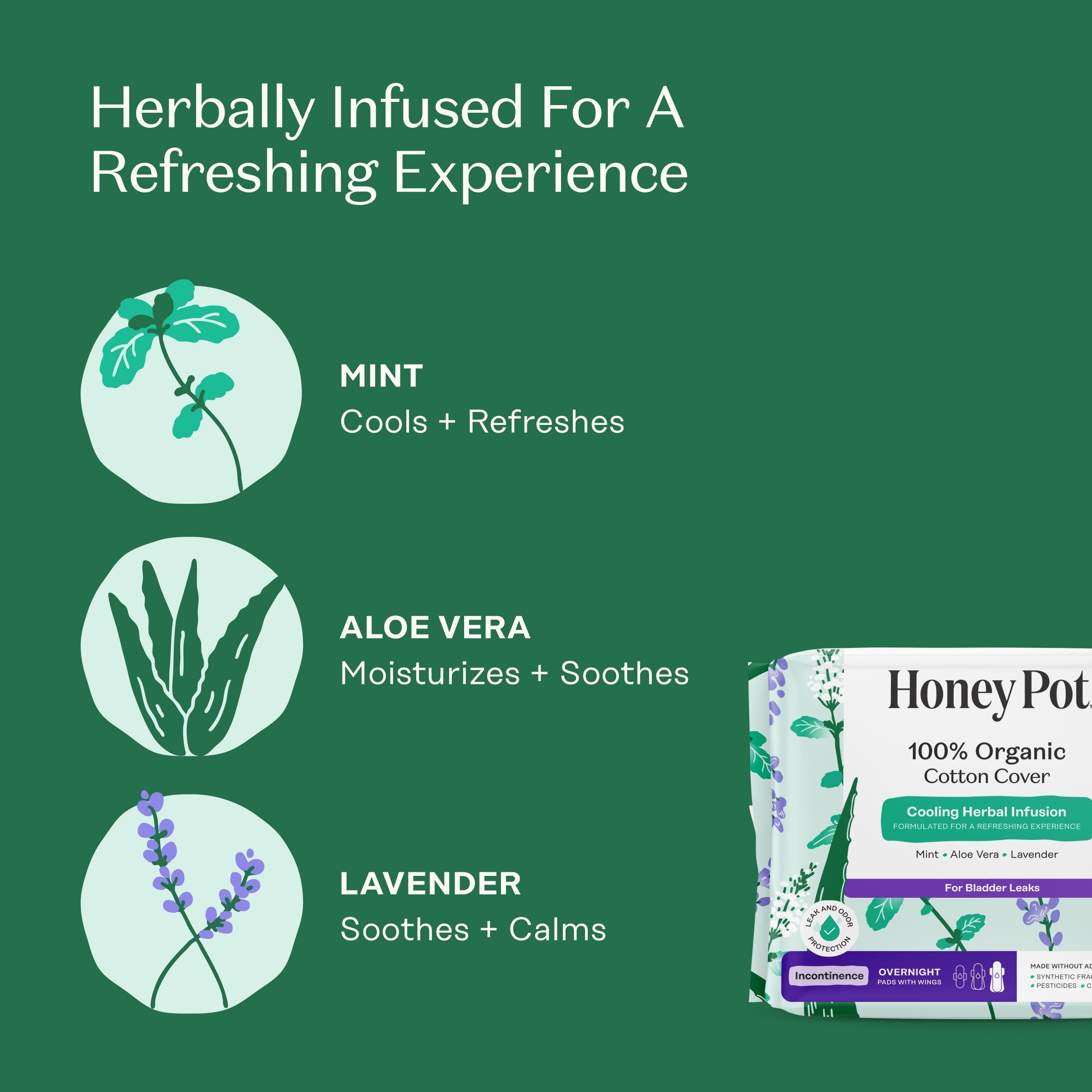 Incontinence Cooling Herbal Infusion 100% Organic Cotton Cover Nighttime Pads (6UQ7)