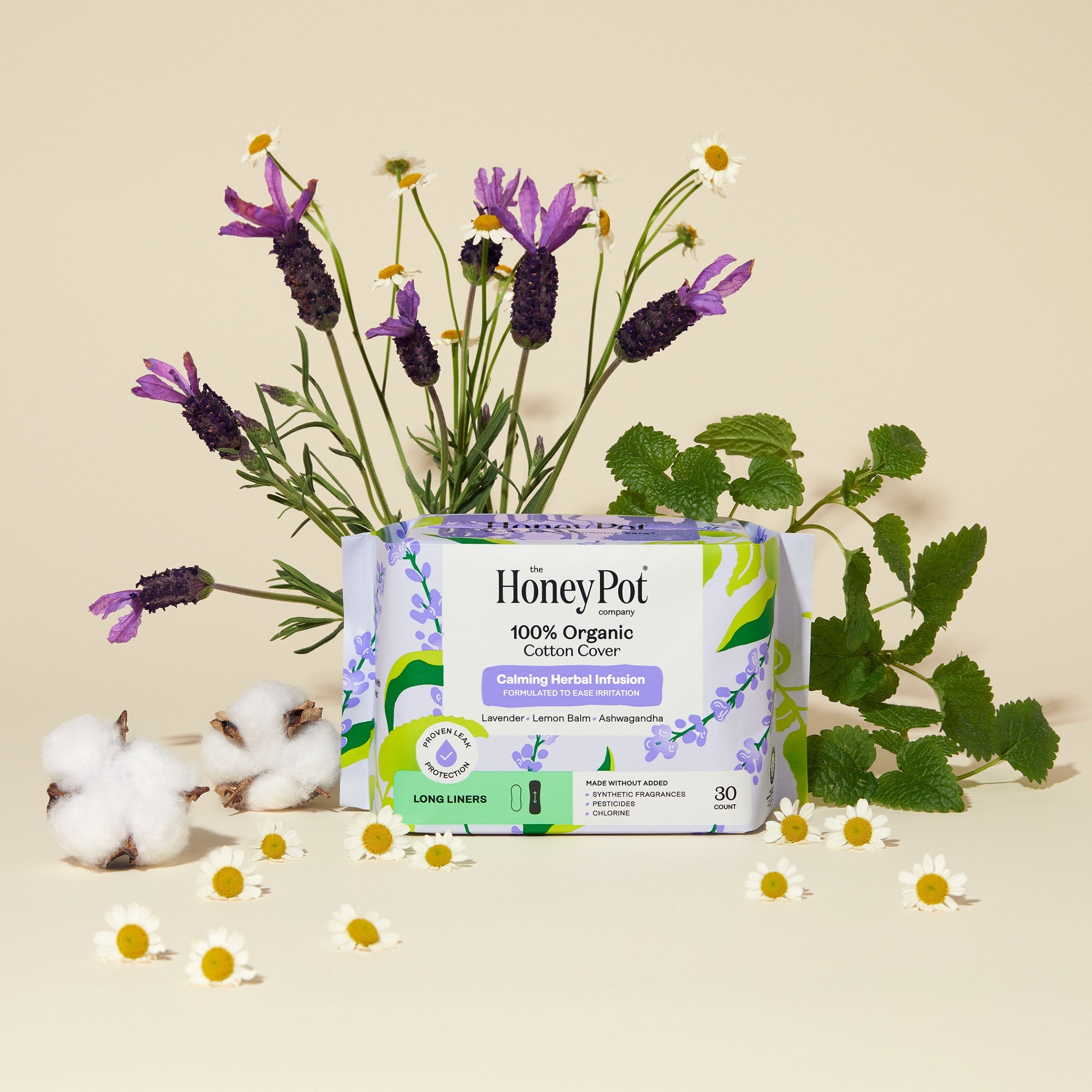 Organic Cotton Cover Calming Herbal Infusion Long Liners (4PLC)