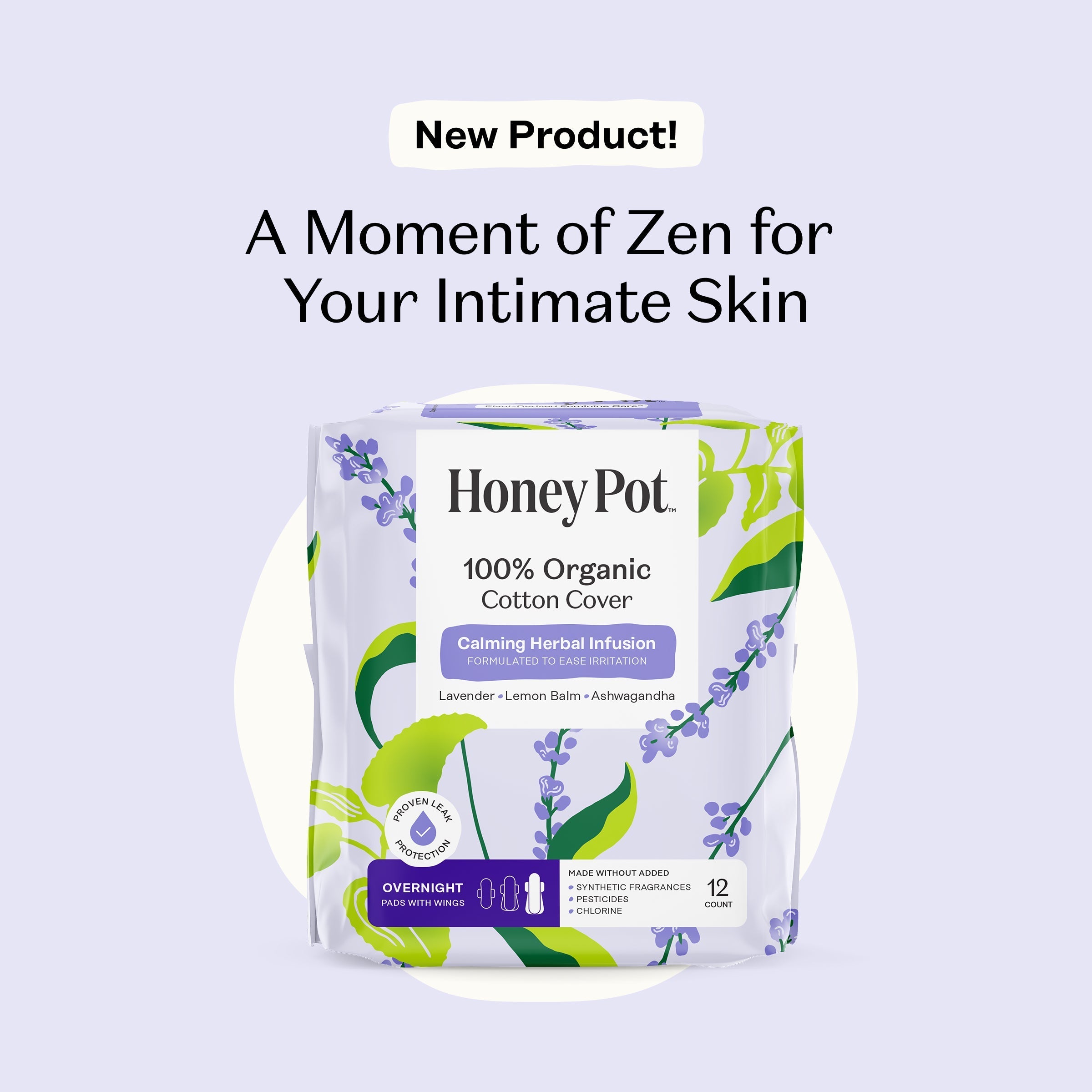 Organic Cotton Cover Calming Herbal Infusion Overnight Pads With Wings (2O7K)