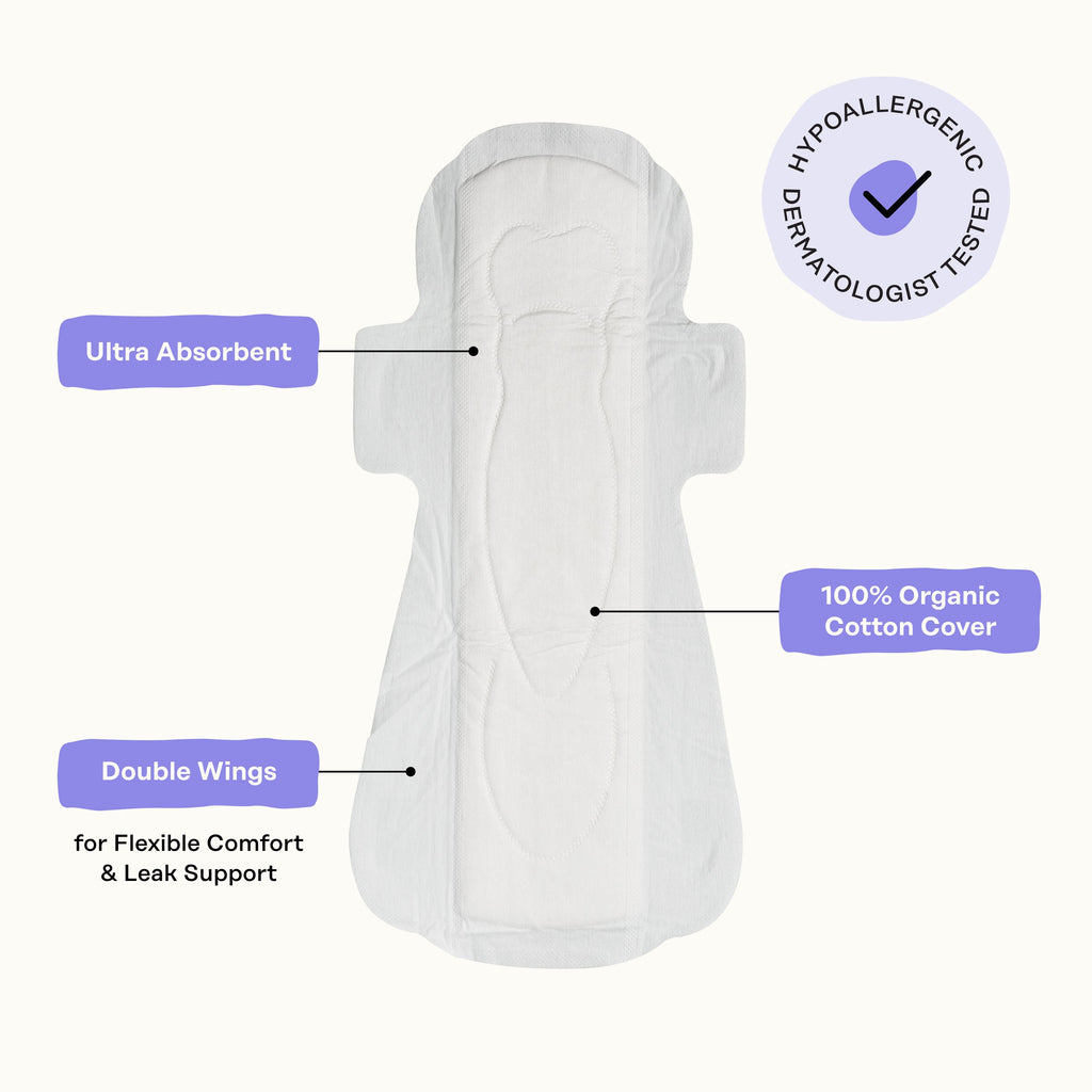 Organic Cotton Cover Calming Herbal Infusion Overnight Pads With Wings (2O7K)