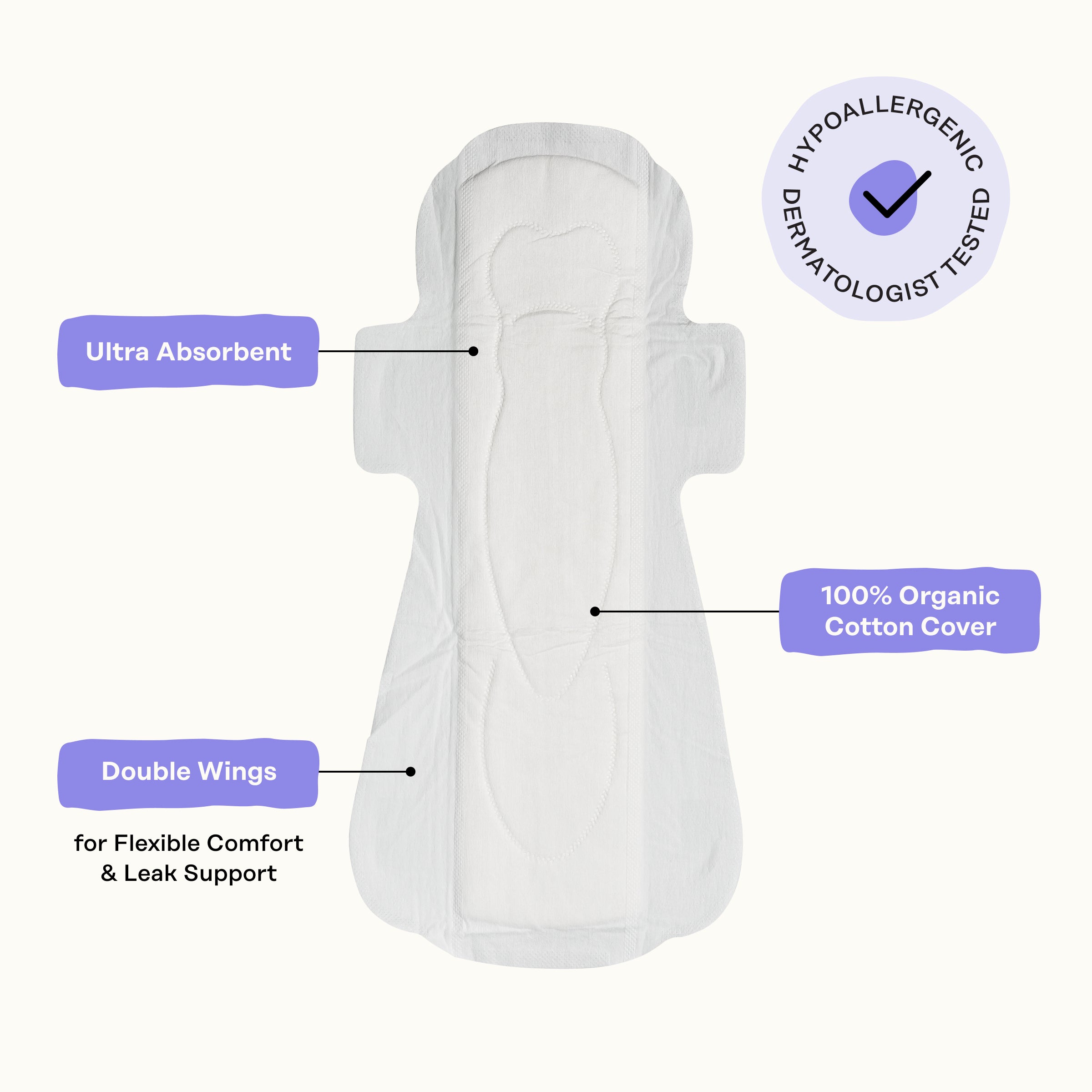Organic Cotton Cover Calming Herbal Infusion Overnight Pads With Wings (2O7K)