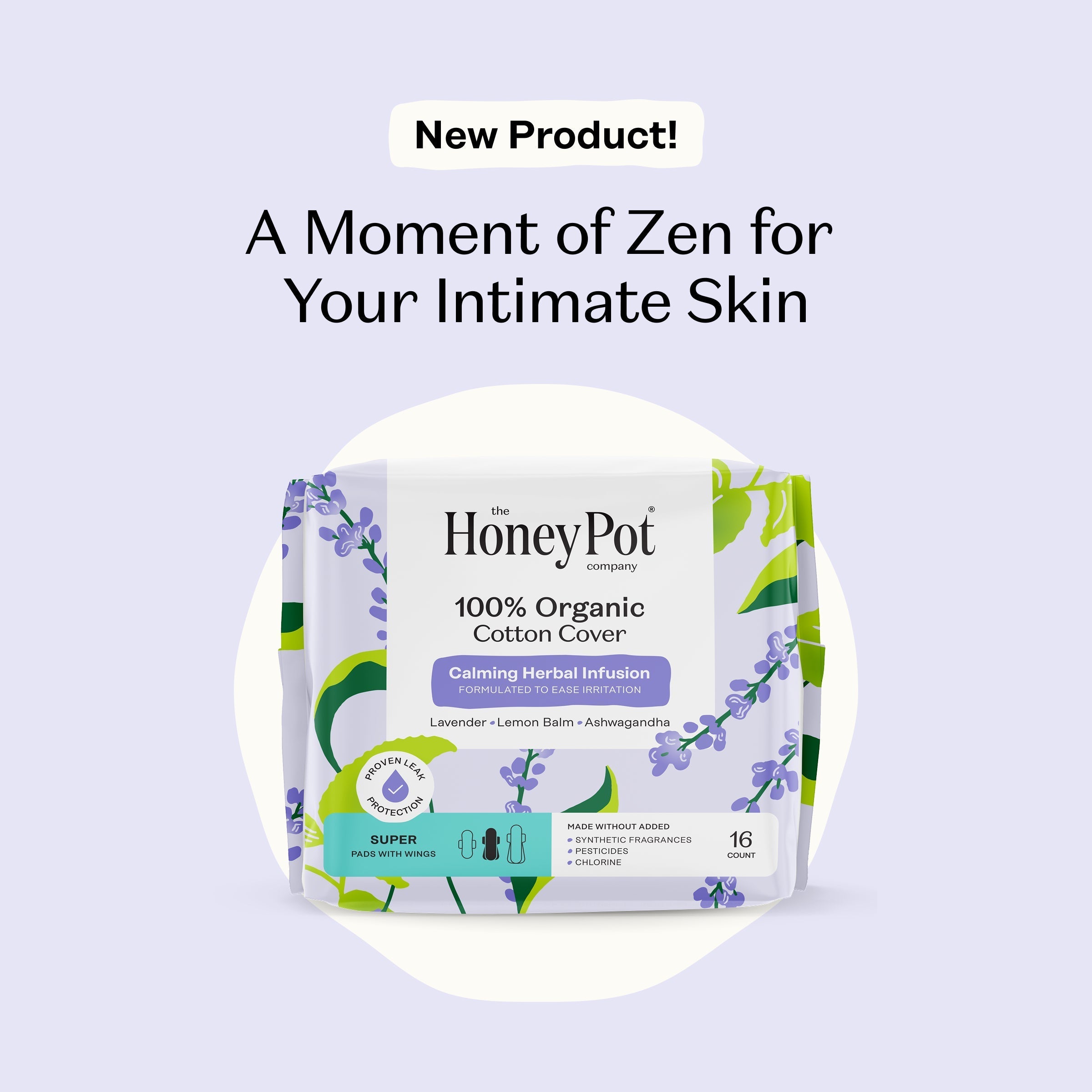 Organic Cotton Cover Calming Herbal Infusion Super Pads With Wings (Q306)