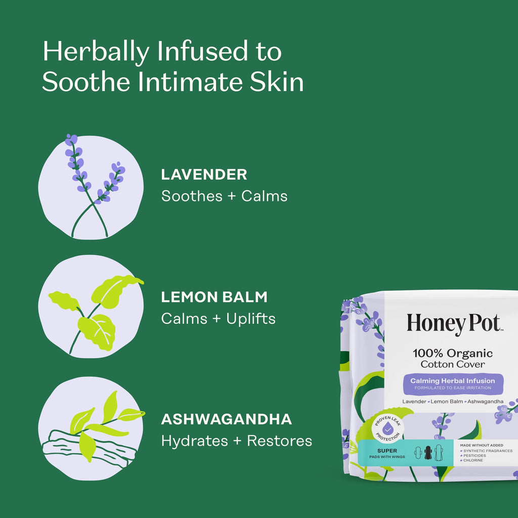 Organic Cotton Cover Calming Herbal Infusion Super Pads With Wings (Q306)