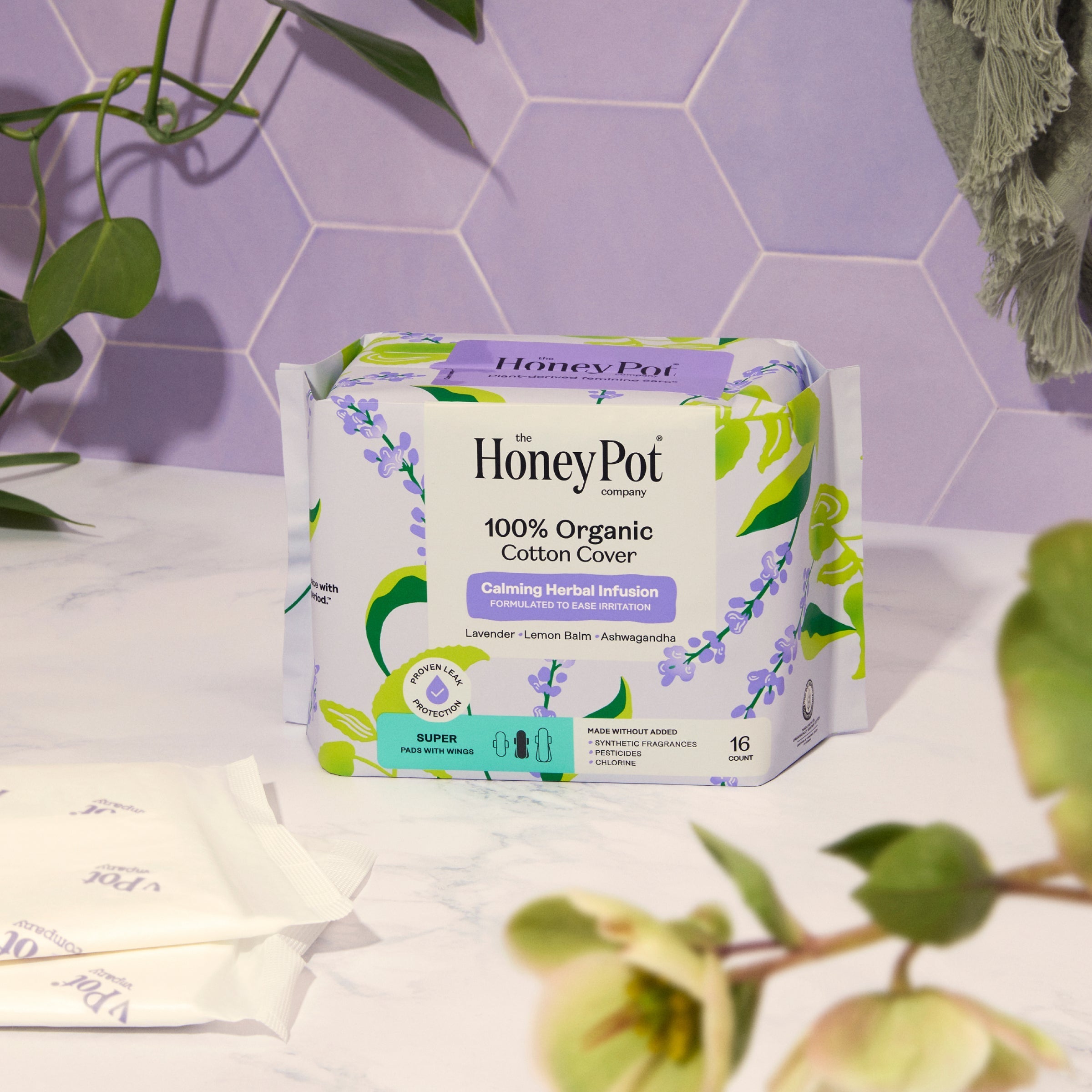 Organic Cotton Cover Calming Herbal Infusion Super Pads With Wings (Q306)