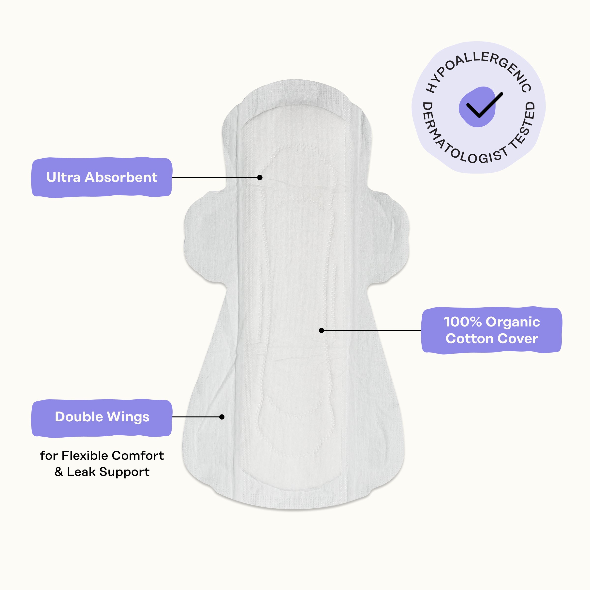 Organic Cotton Cover Calming Herbal Infusion Super Pads With Wings (Q306)